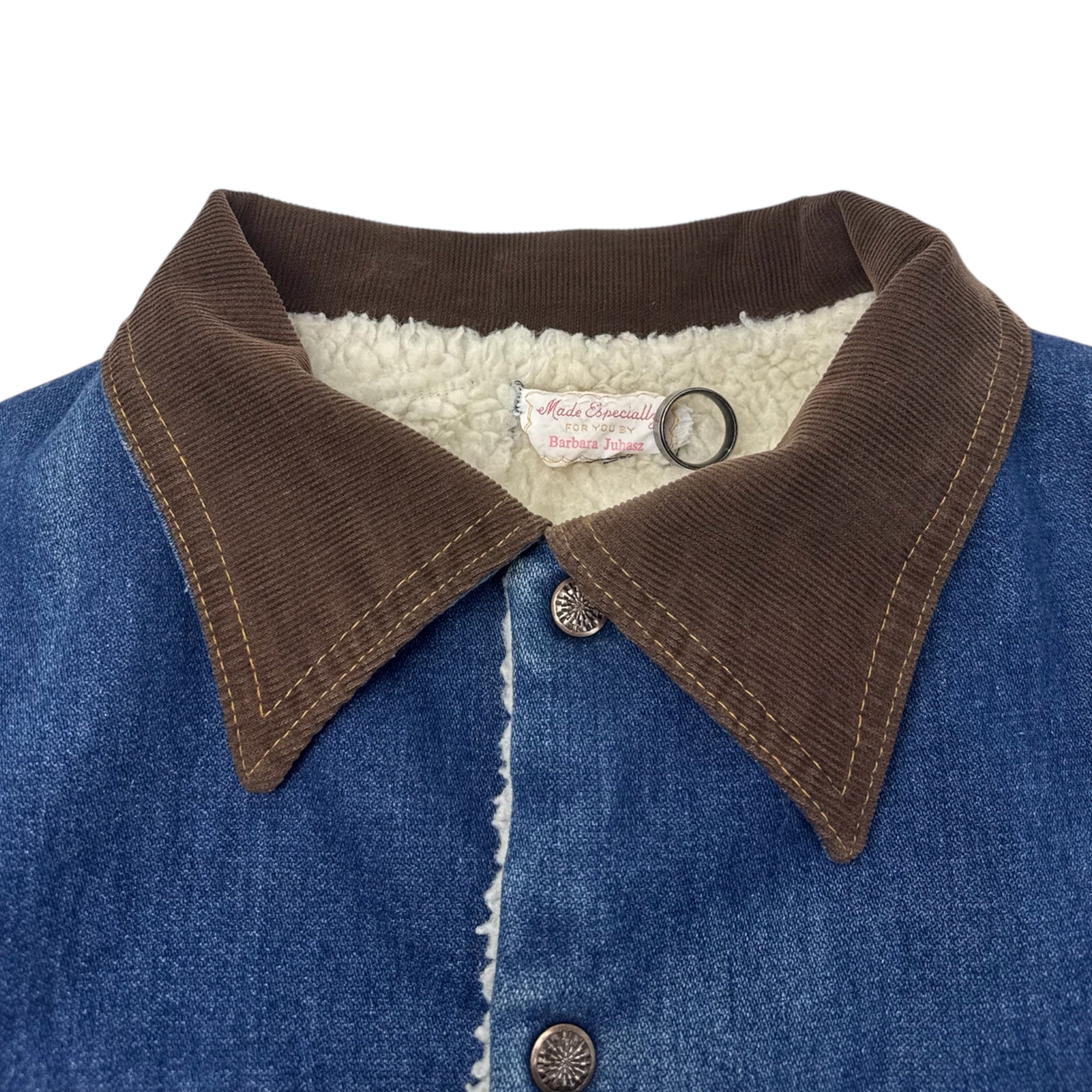 Vintage 70s Sherpa Lined Denim Embroidered Jacket