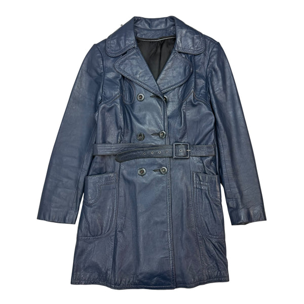 (W) Vintage Leather Trench Coat Blue