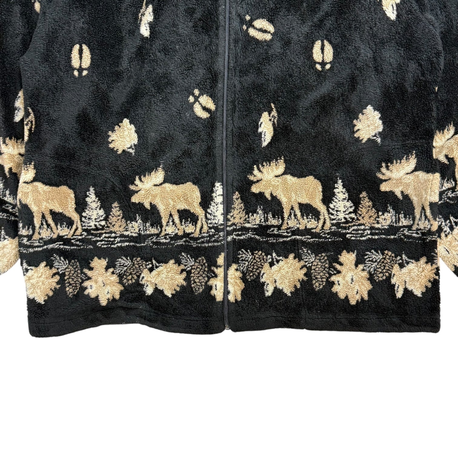 Vintage Moose Print Sherpa Zip Up Jacket