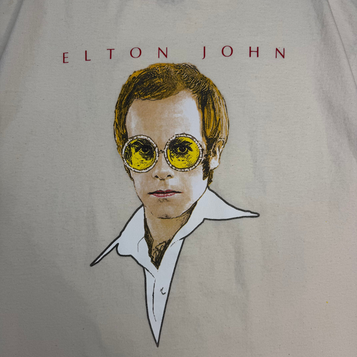 2002 Elton John Greatest Hits Portrait Tee Cream