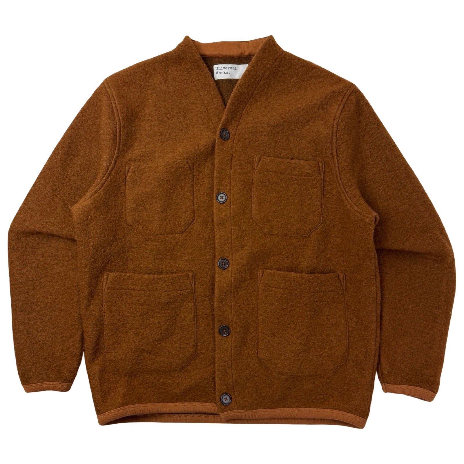 Universal Works Wool Fleece Cardigan Burnt Toffee