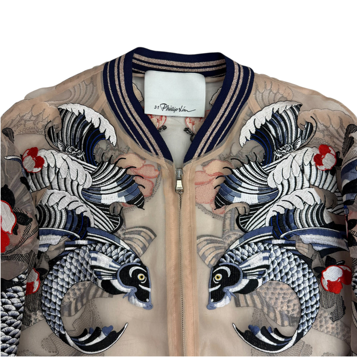 (W) 3.1 Phillip Lim Tattoo Embroidered Organza Bomber Jacket Salmon