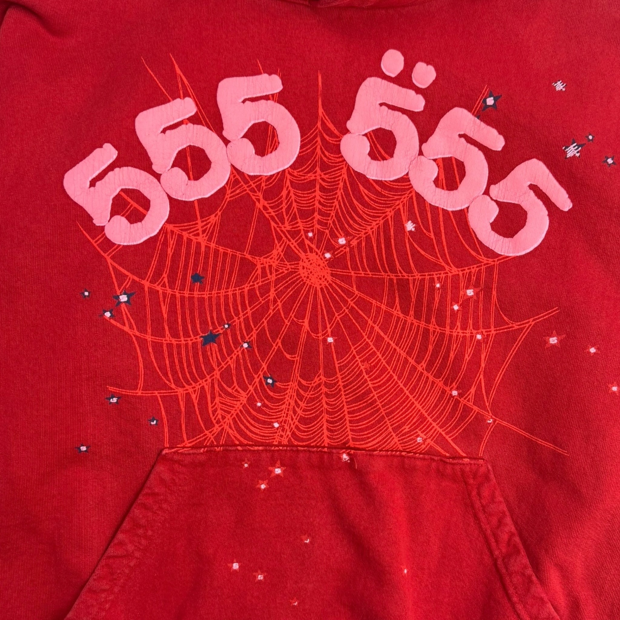 Sp5der Worldwide Red Angel Number 555 Hoodie Red