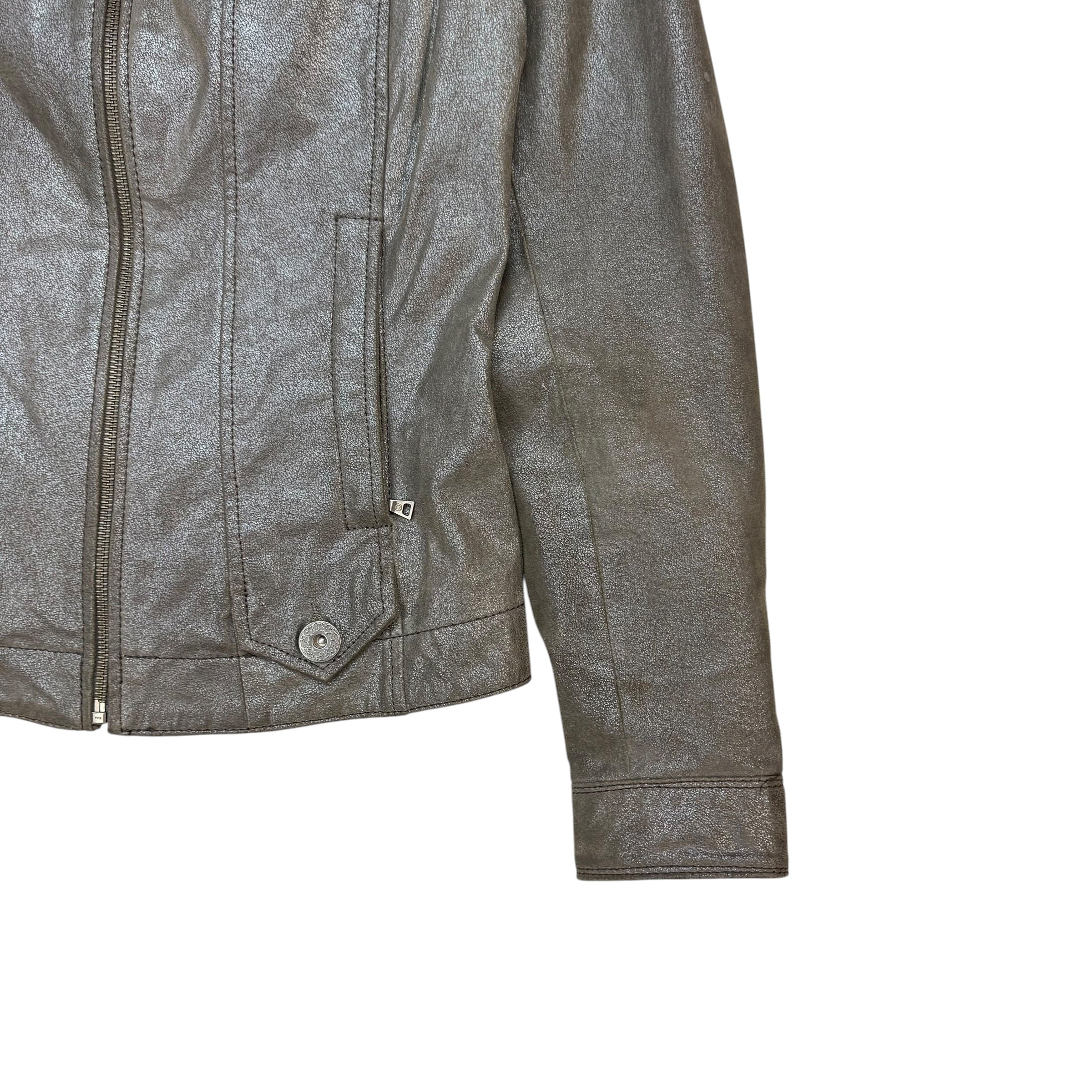(W) Vintage Danier Leather Jacket Metallic Grey