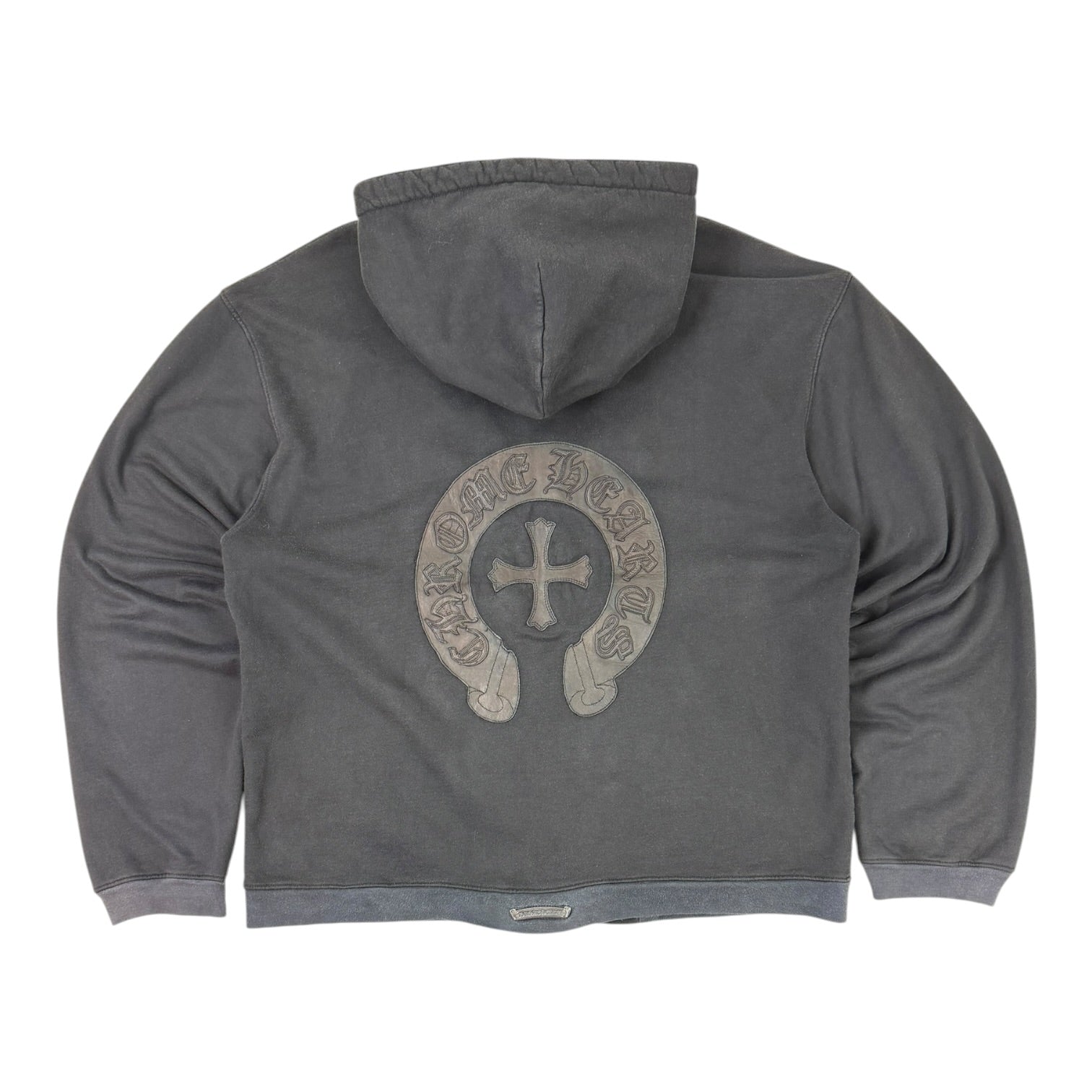 Vintage Chrome Hearts Leather Horseshoe Logo Patch Zip Up Hoodie