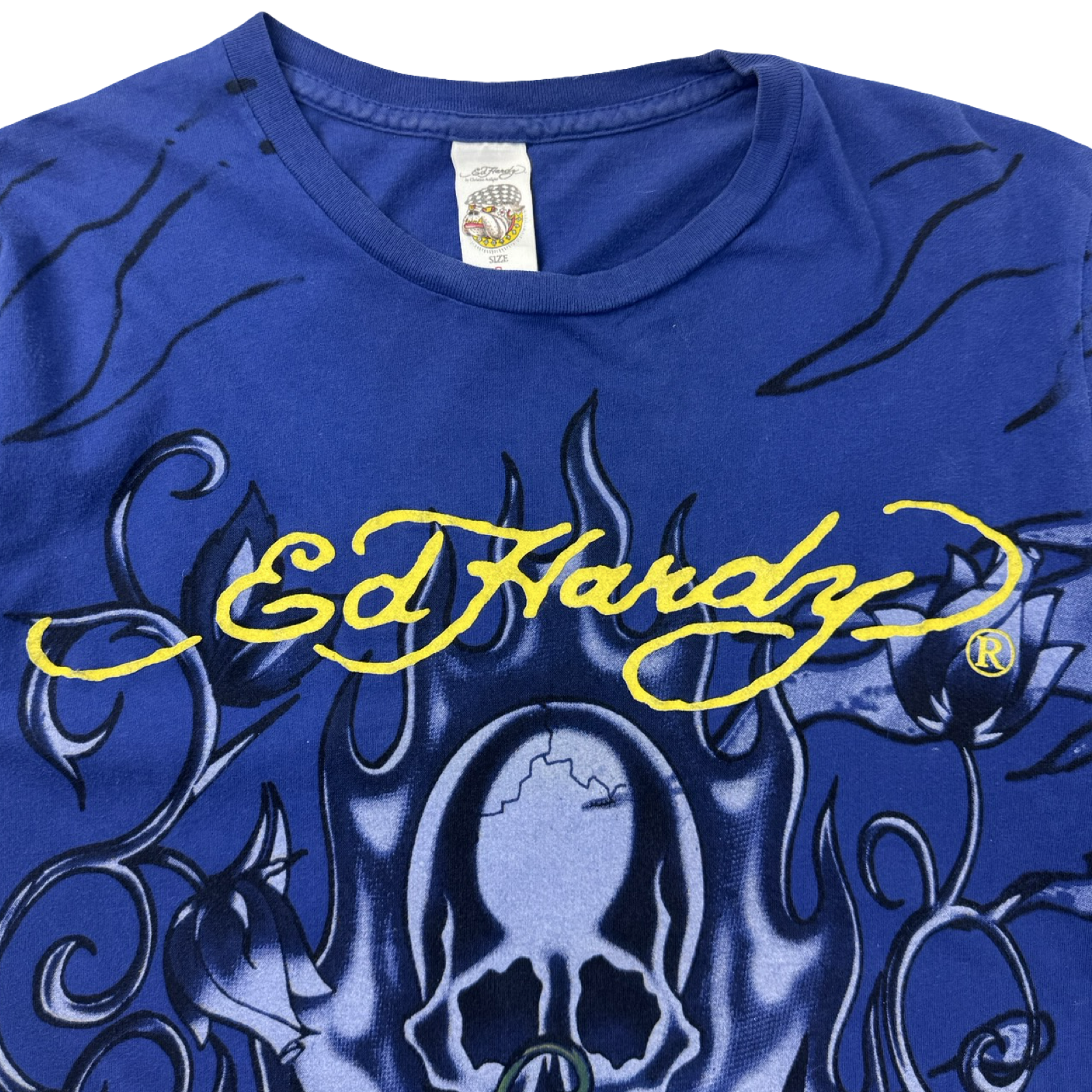 Vintage Ed Hardy Flame Skull T-Shirt Blue