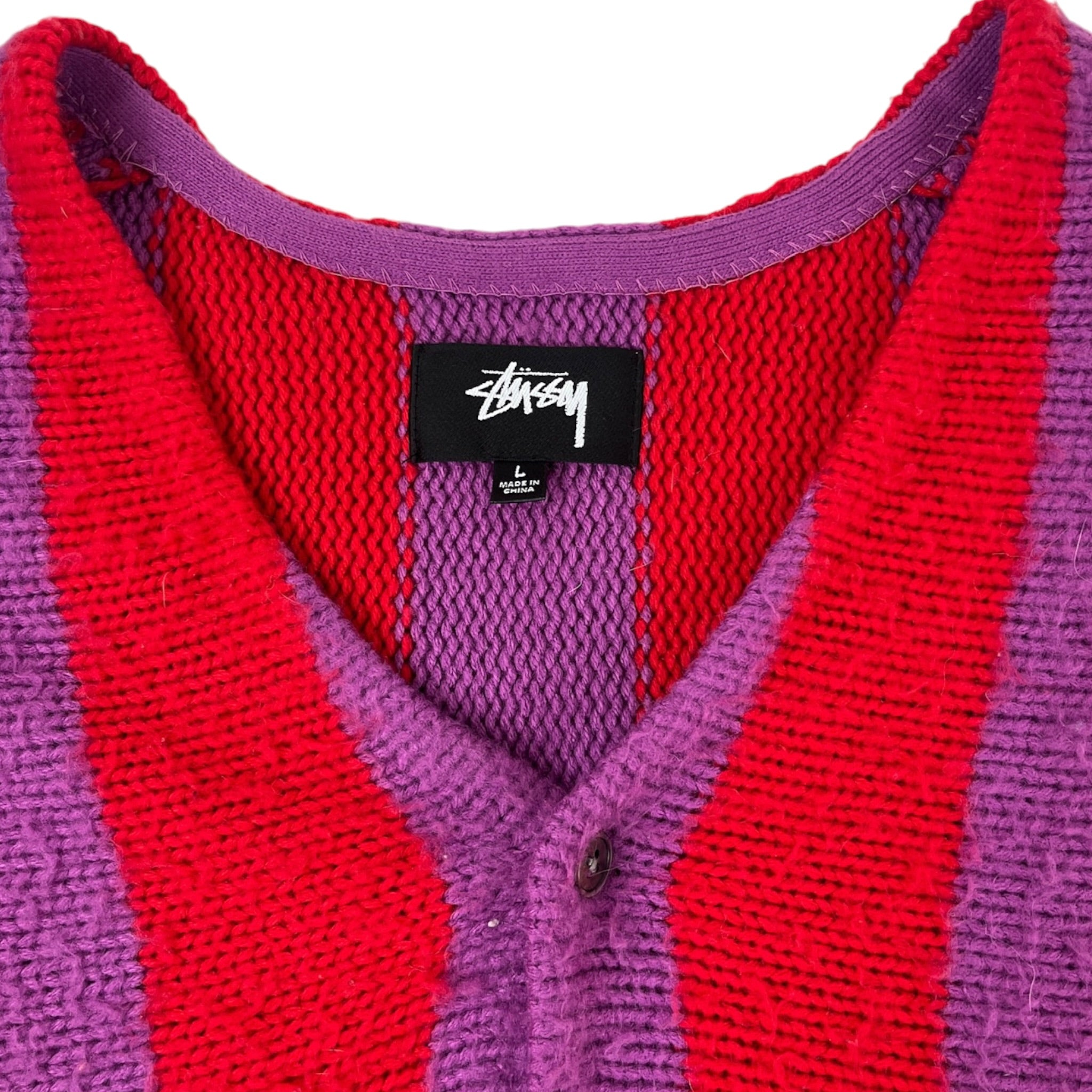 Stussy Stripe Brushed Cardigan Purple/Red