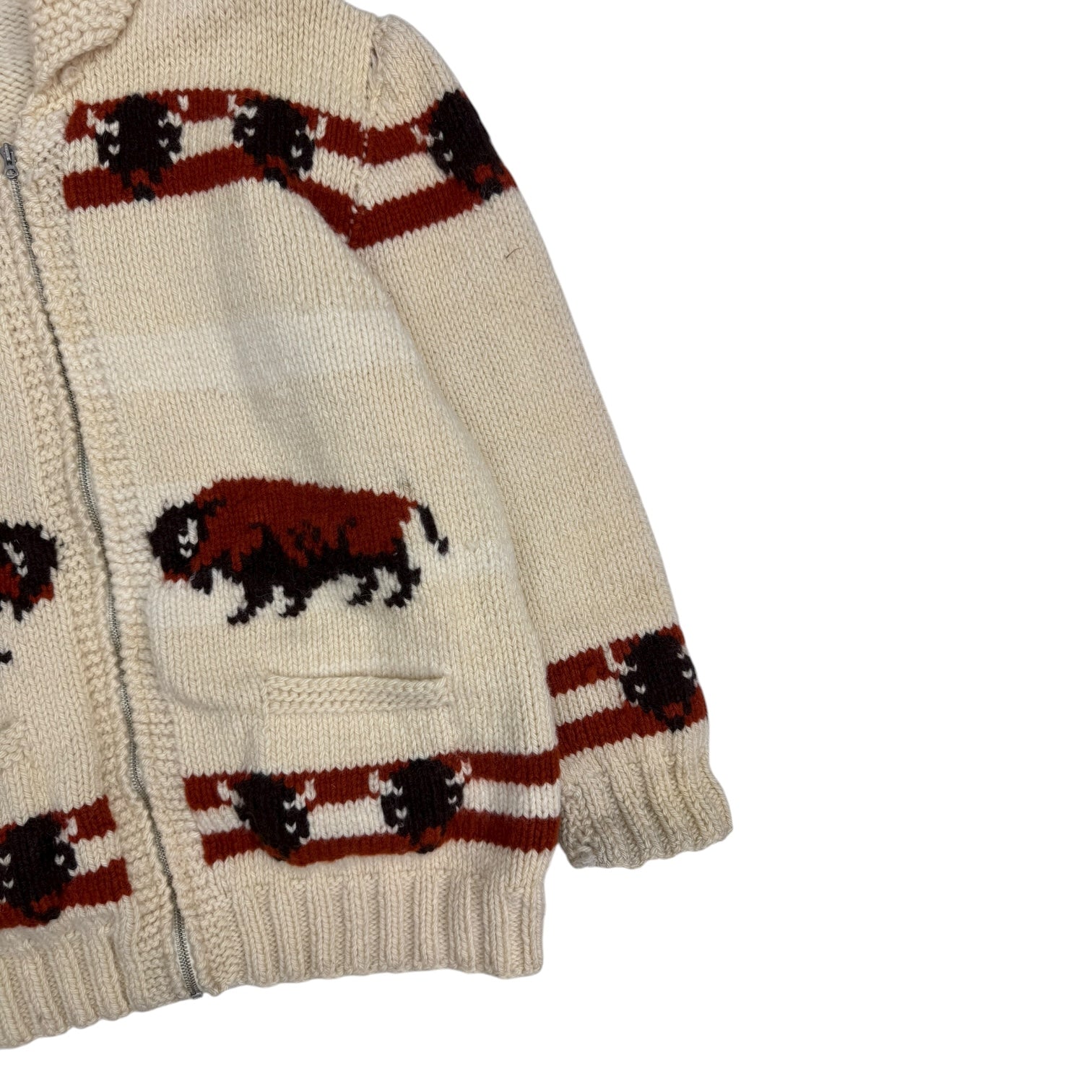 Vintage Cowichan Bison Knit Zip Up Sweater Cream
