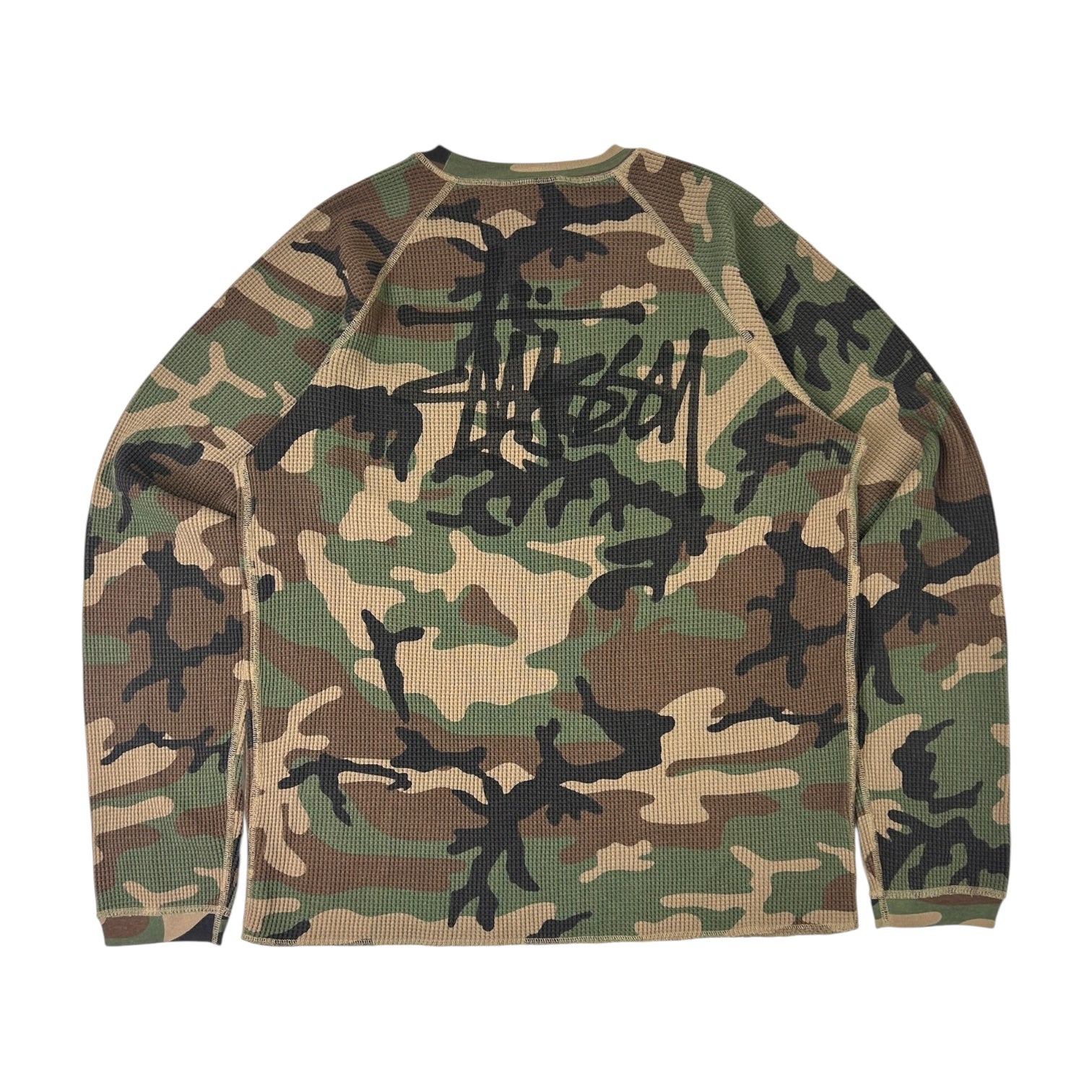 Stussy Raglan Thermal Long Sleeve Shirt Woodland Camo