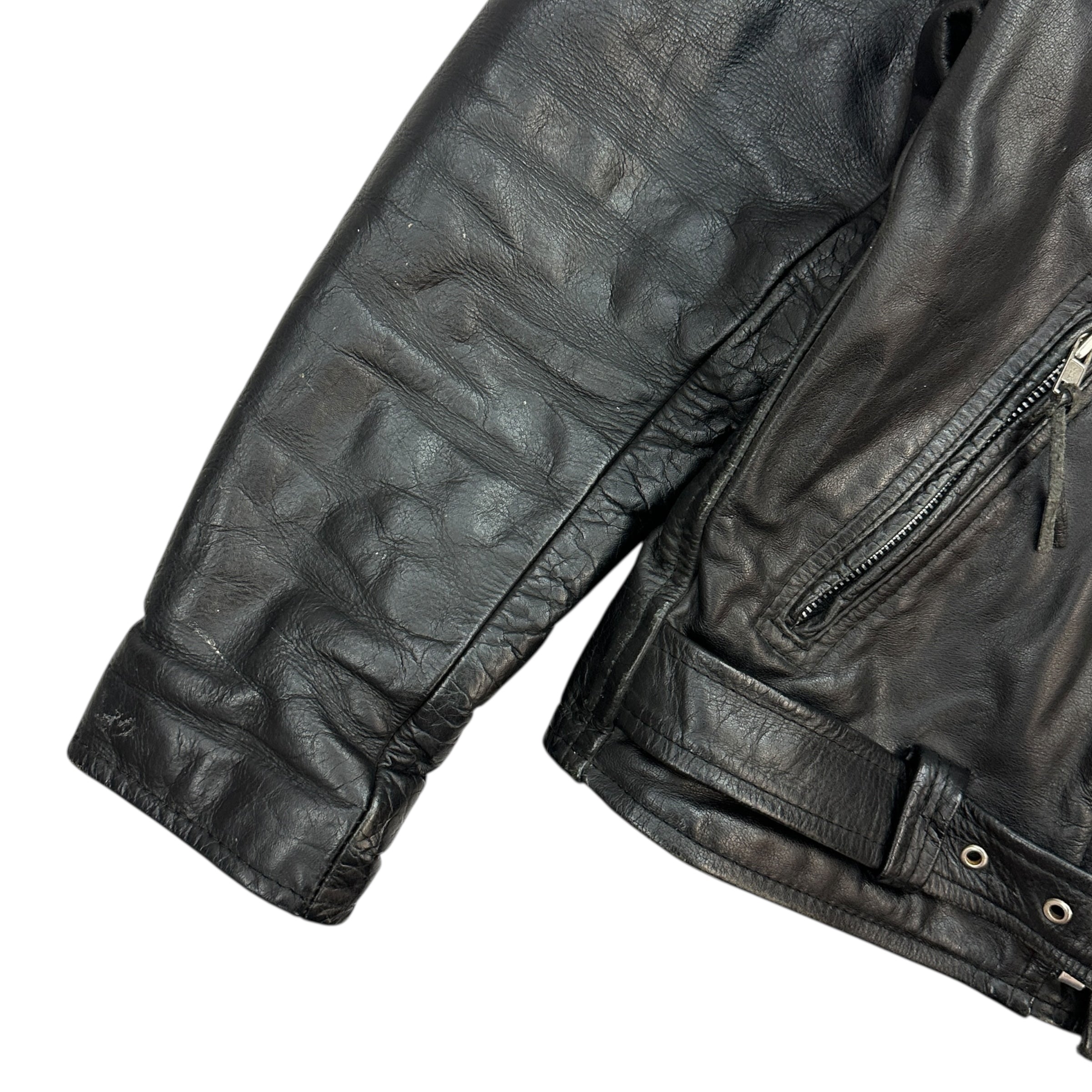 Vintage Road Gear Leather Motorcycle Jacket Black