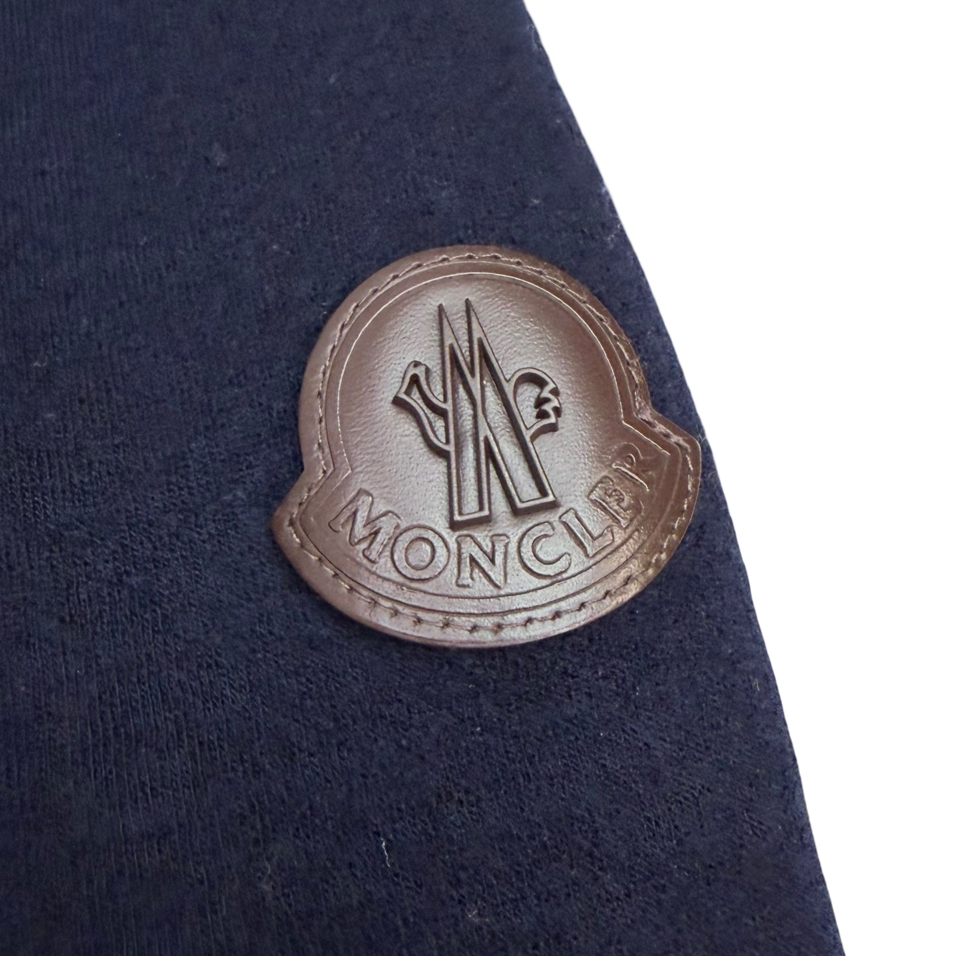 Moncler Leather Logo Cotton Blend Hoodie Navy