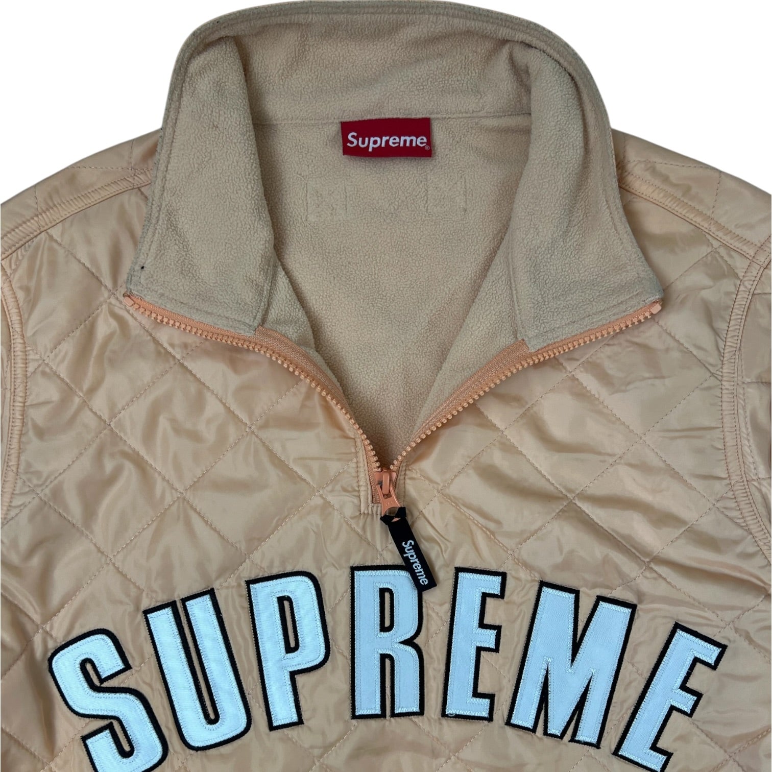 Supreme Arc Logo Quilted Half Zip Pullover Peach