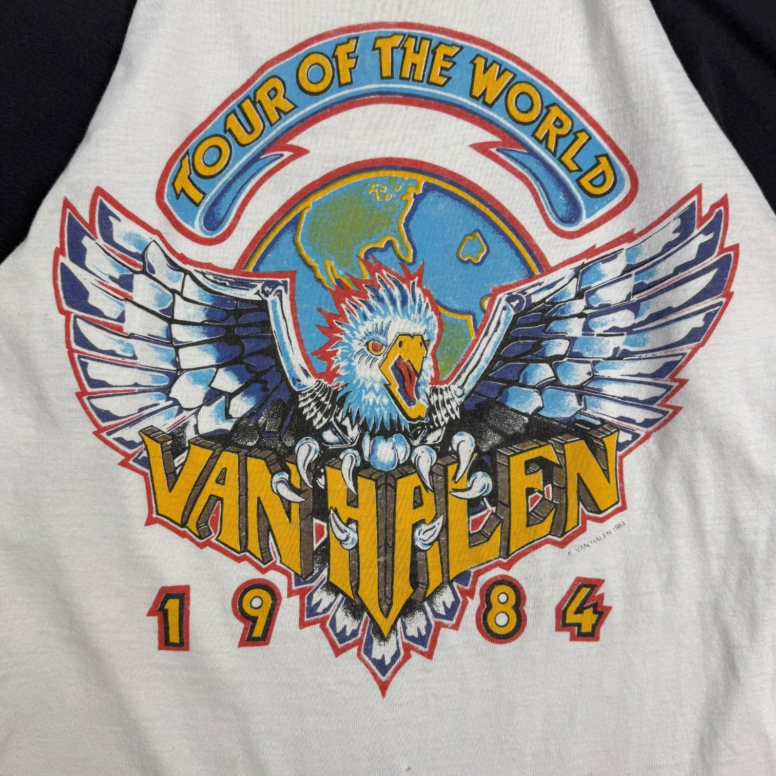 1984 Van Halen Tour Of The World Raglan Tee White/Black