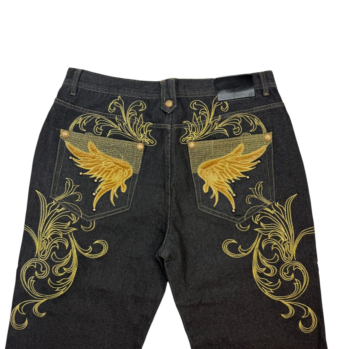 Vintage Y2K Embroidered Raw Denim Jeans Black