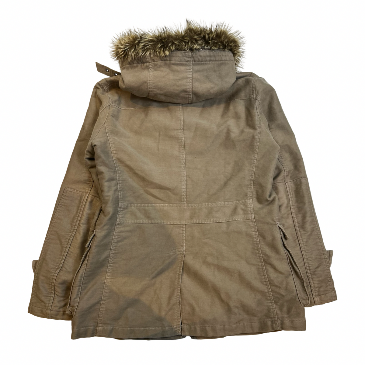 Hideaways Nicole Khaki Canvas Cargo Pocket Fur Trim Jacket