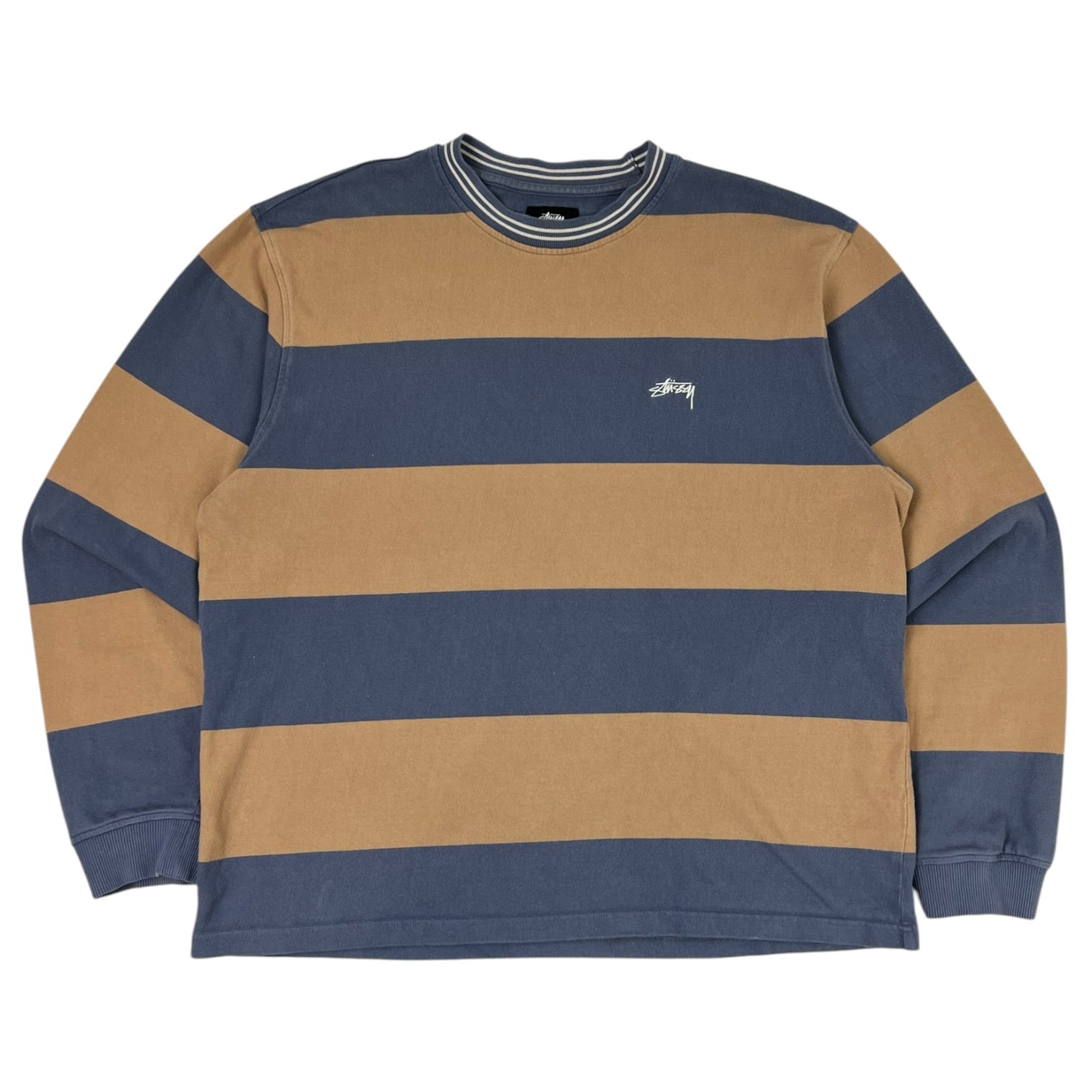 Stussy Moore Striped Long Sleeve Crew T-Shirt Navy/Tan