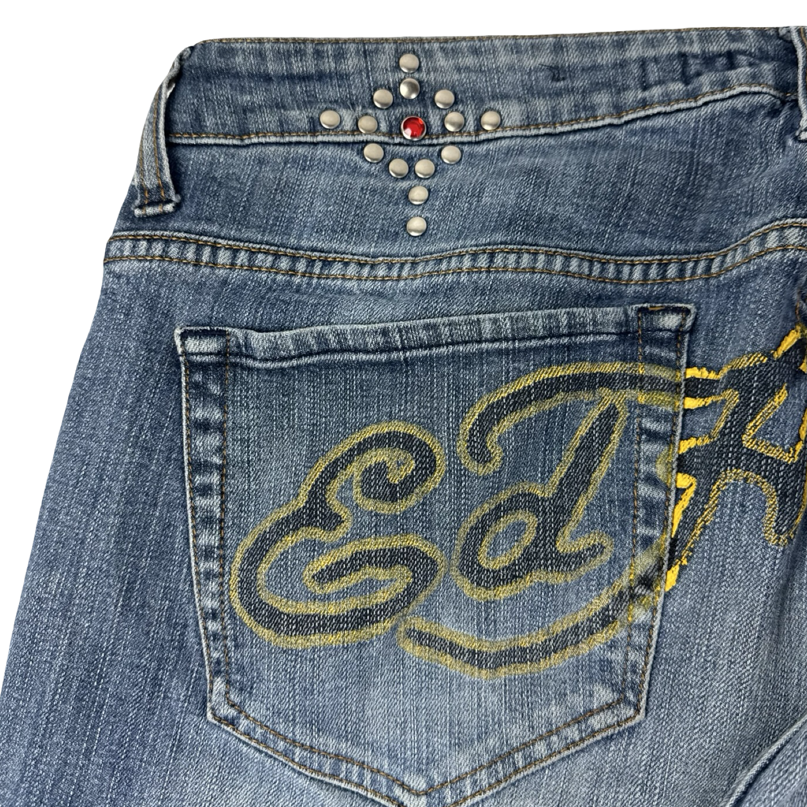 Vintage Ed Hardy Embellished Denim Bottoms Blue Wash