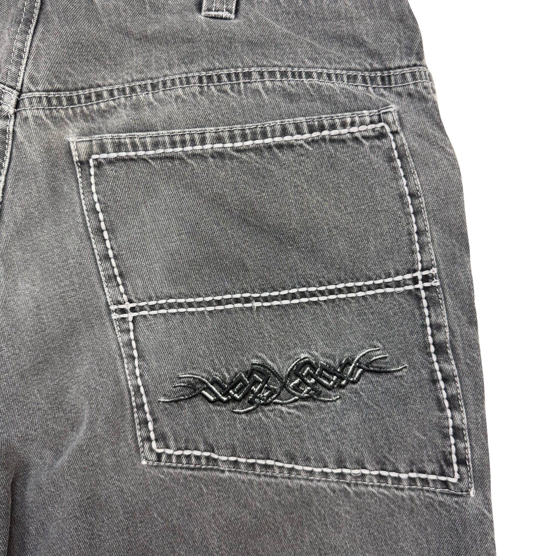 Vintage R2 Jeans Tribal Embroidered Denim Shorts Washed Grey