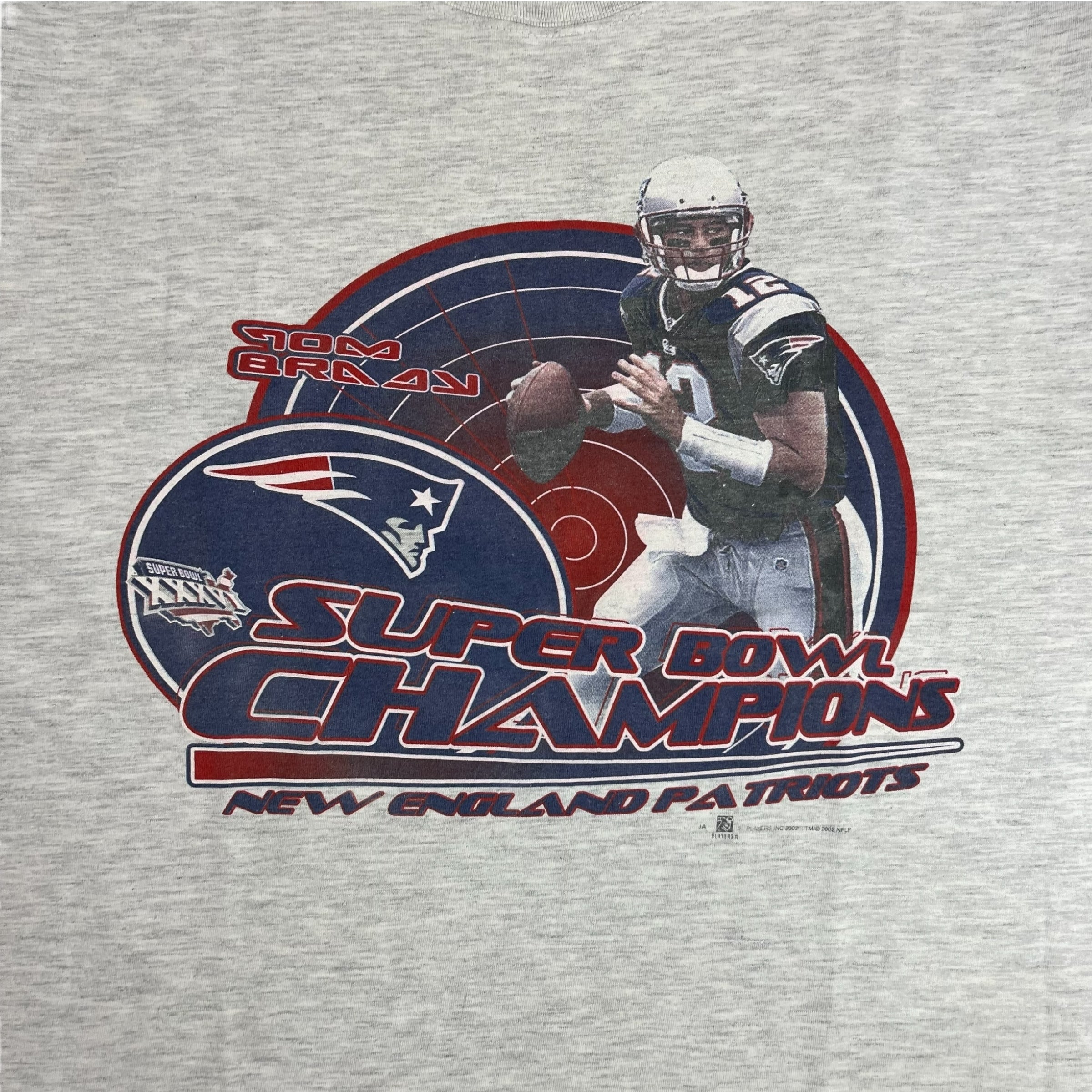 2002 New England Patriots Tom Brady Super Bowl Champions Tee Grey