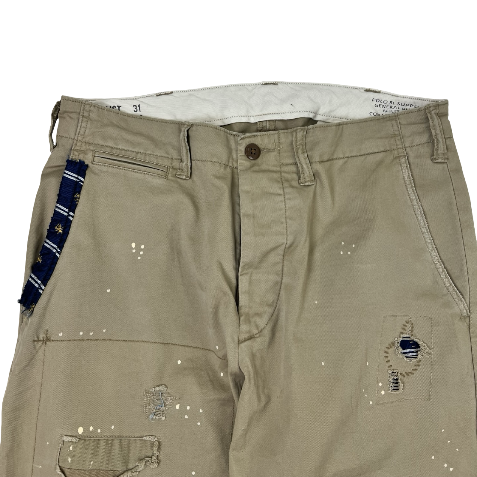 Polo Ralph Lauren Distressed Patchwork Relaxed Fit Khaki Chino Pants