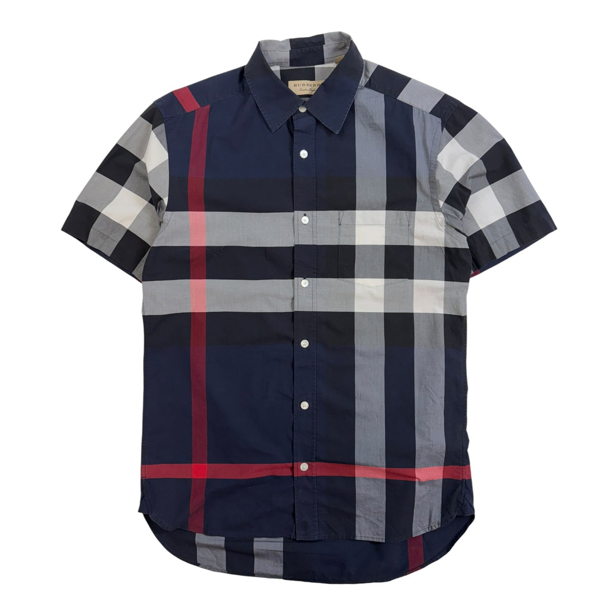 Burberry Checked Short-Sleeve Button-Up Shirt Navy