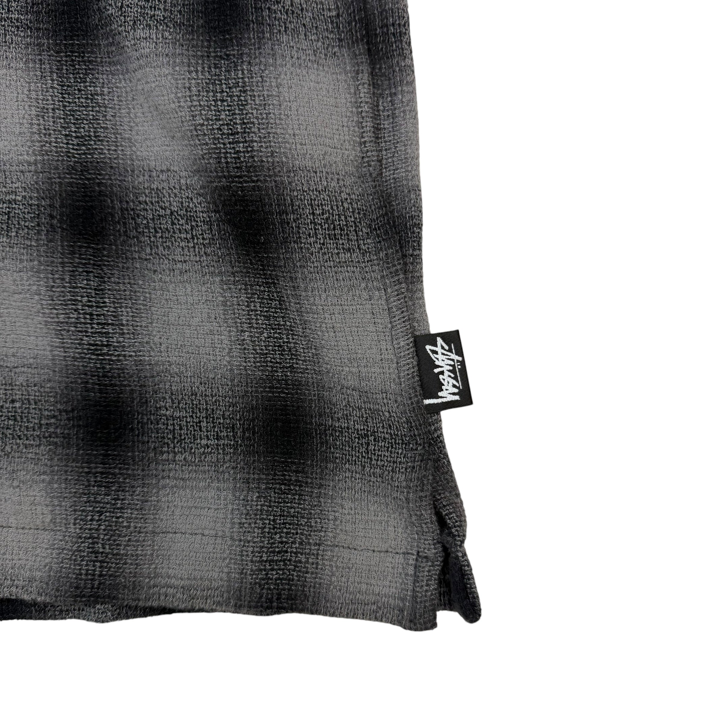 Stussy Plaid Twisted Yarn Zip Up Shirt Charcoal