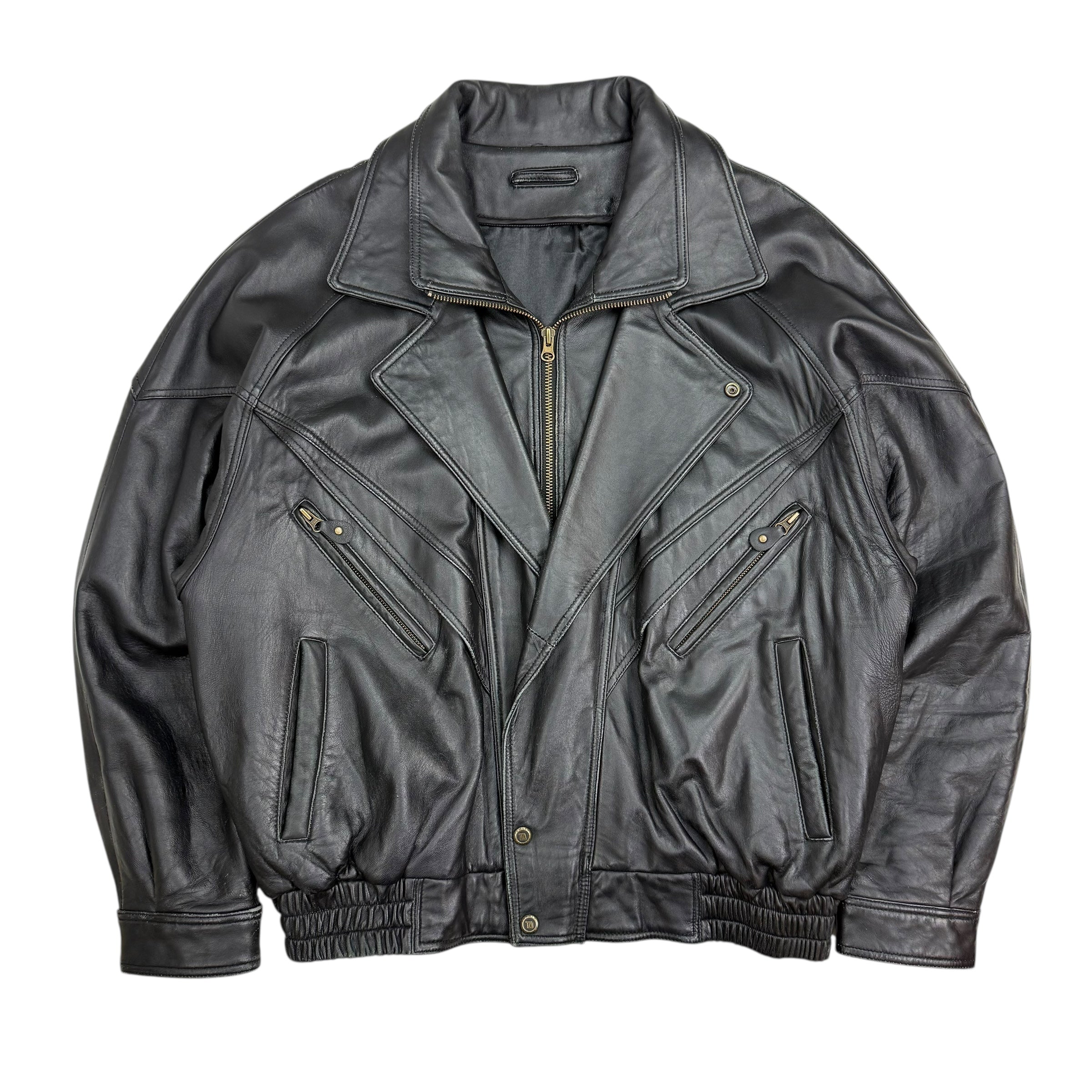 Vintage Double Collar Leather Jacket Black