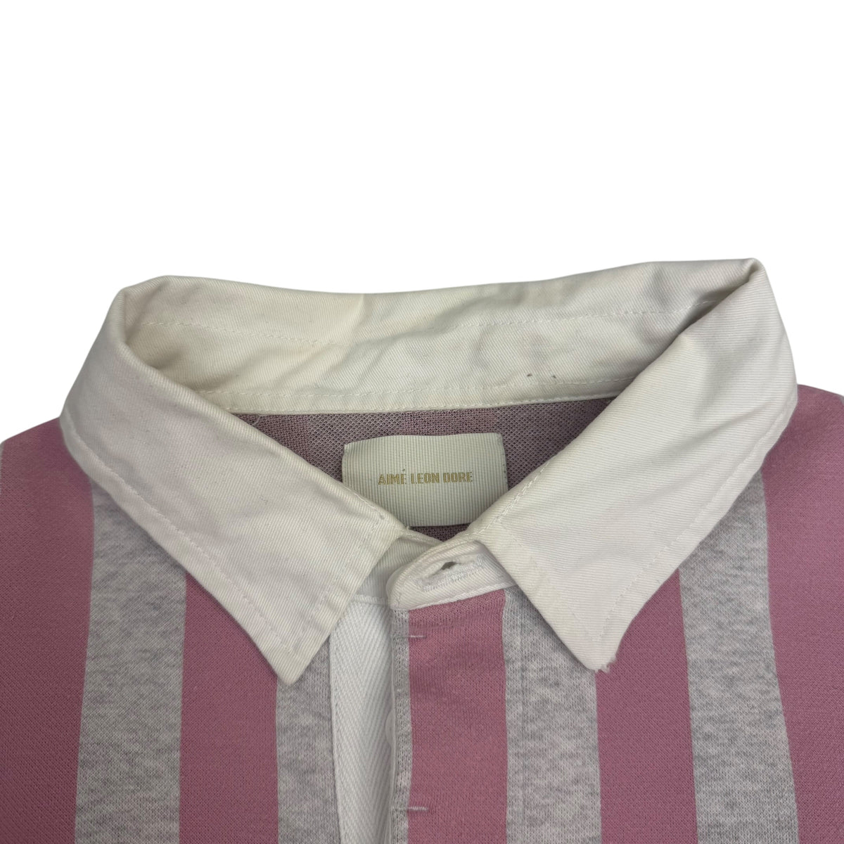 Aimé Leon Dore Flock Print LS Striped Polo Pink White