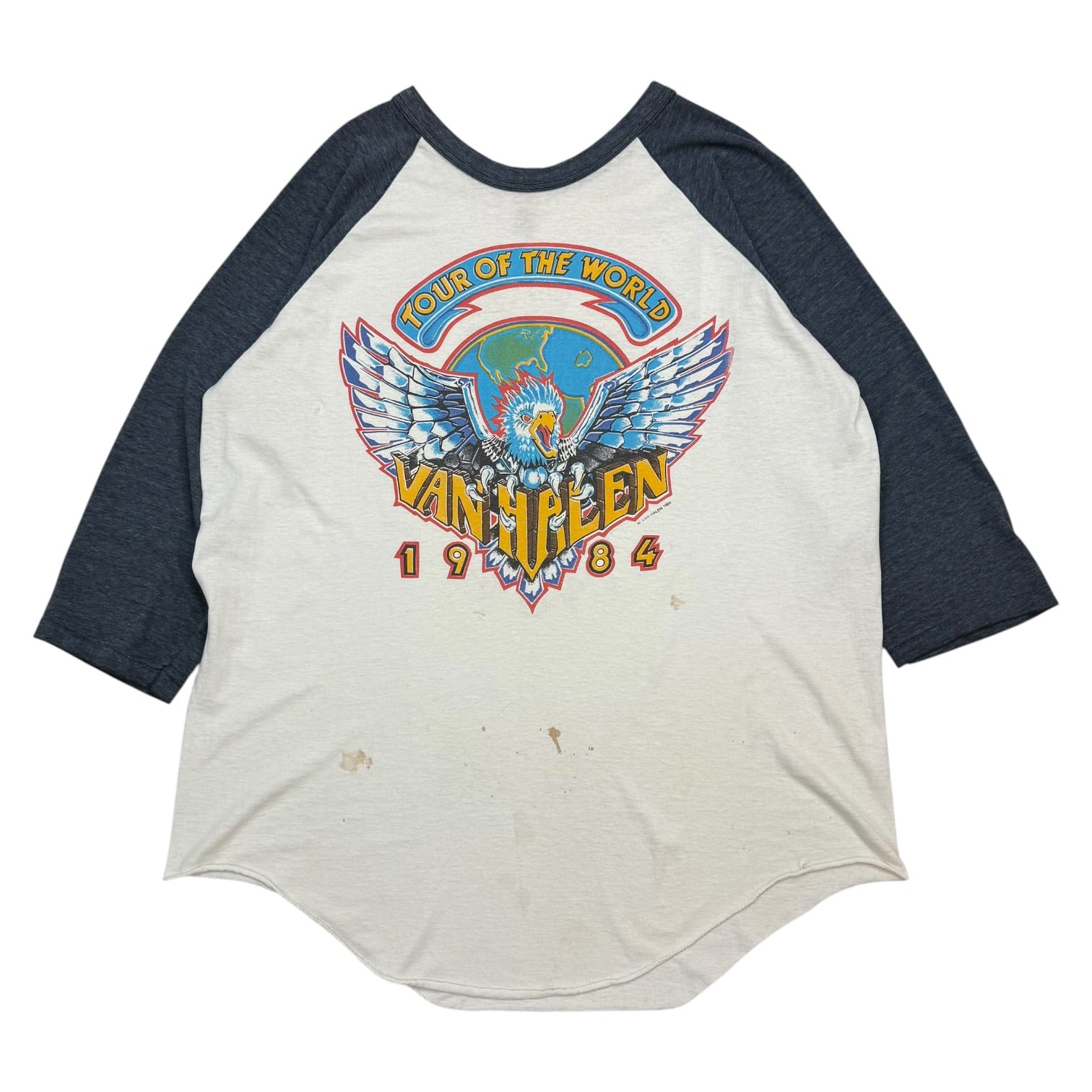 1984 Van Halen Tour Of The World Raglan Tee Black/White