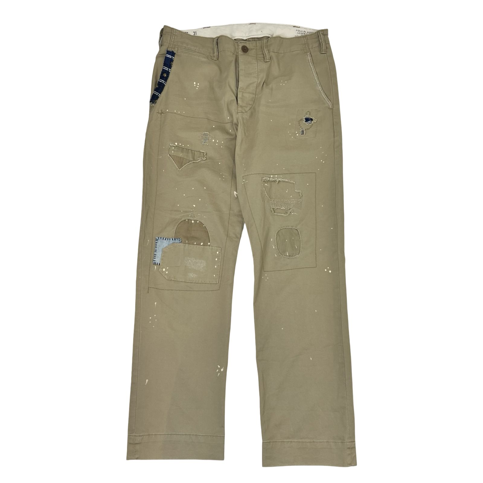 Polo Ralph Lauren Distressed Patchwork Relaxed Fit Khaki Chino Pants