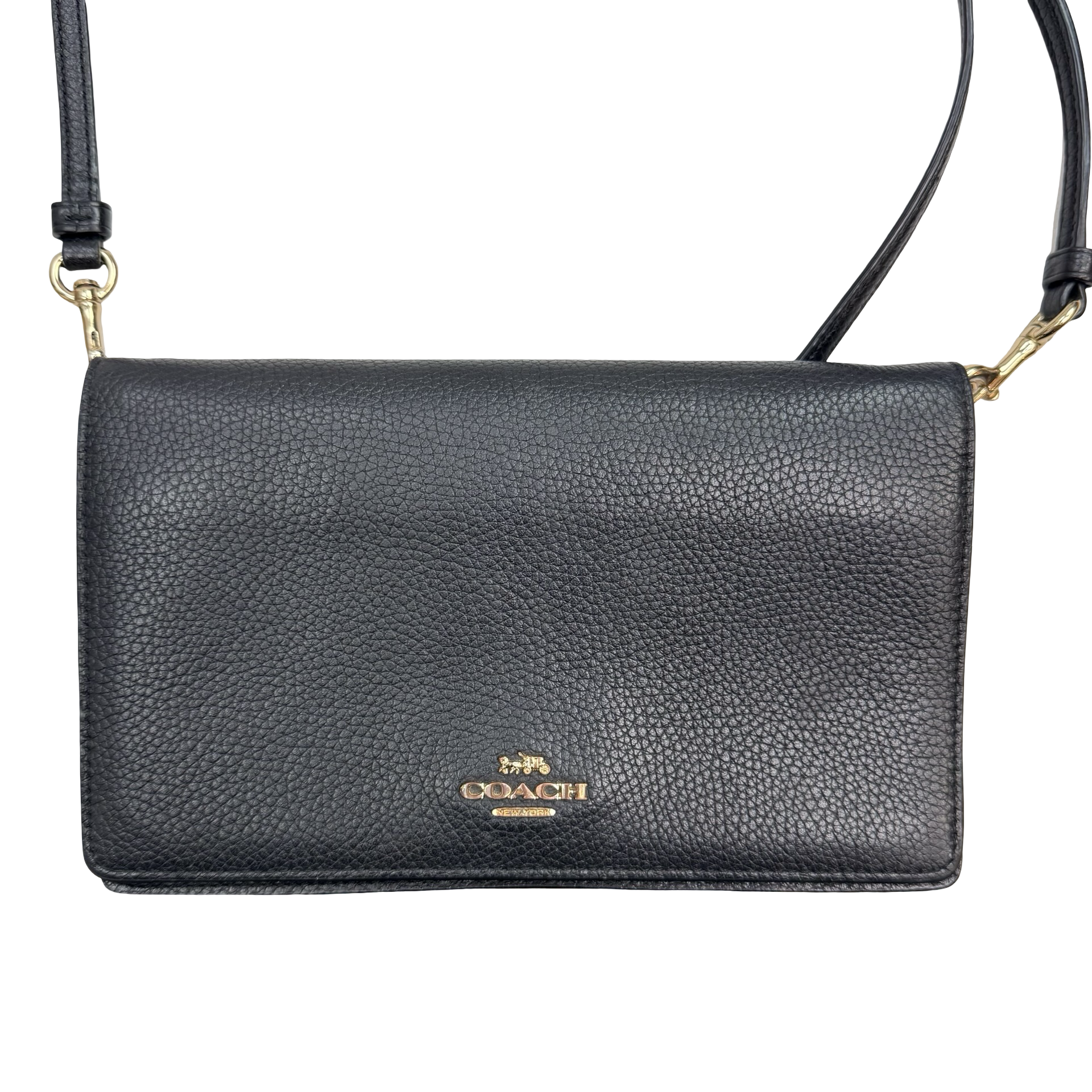 (W) Coach Anna Fold Over Crossbody Clutch Black