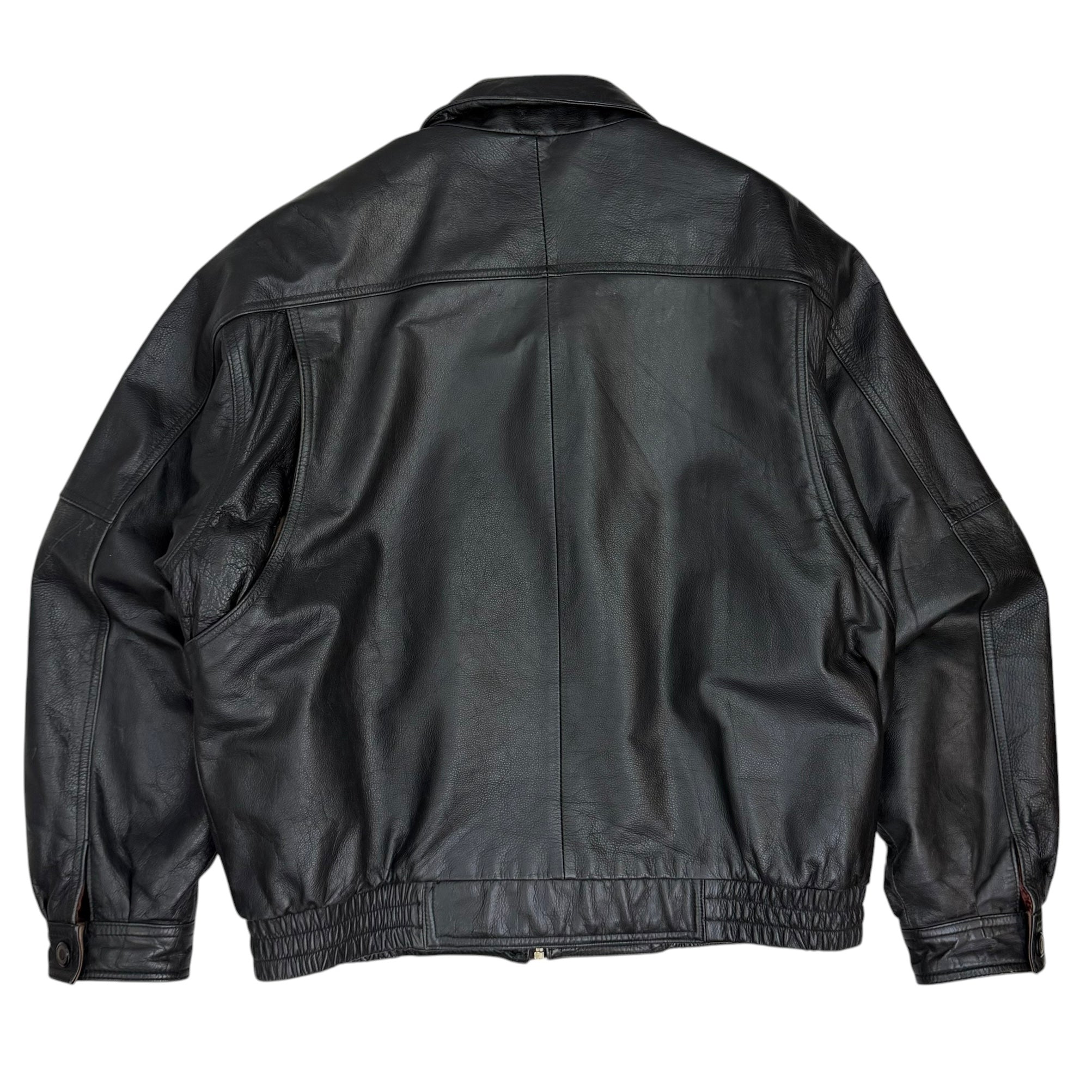 Vintage Leather Flight Bomber Jacket Black