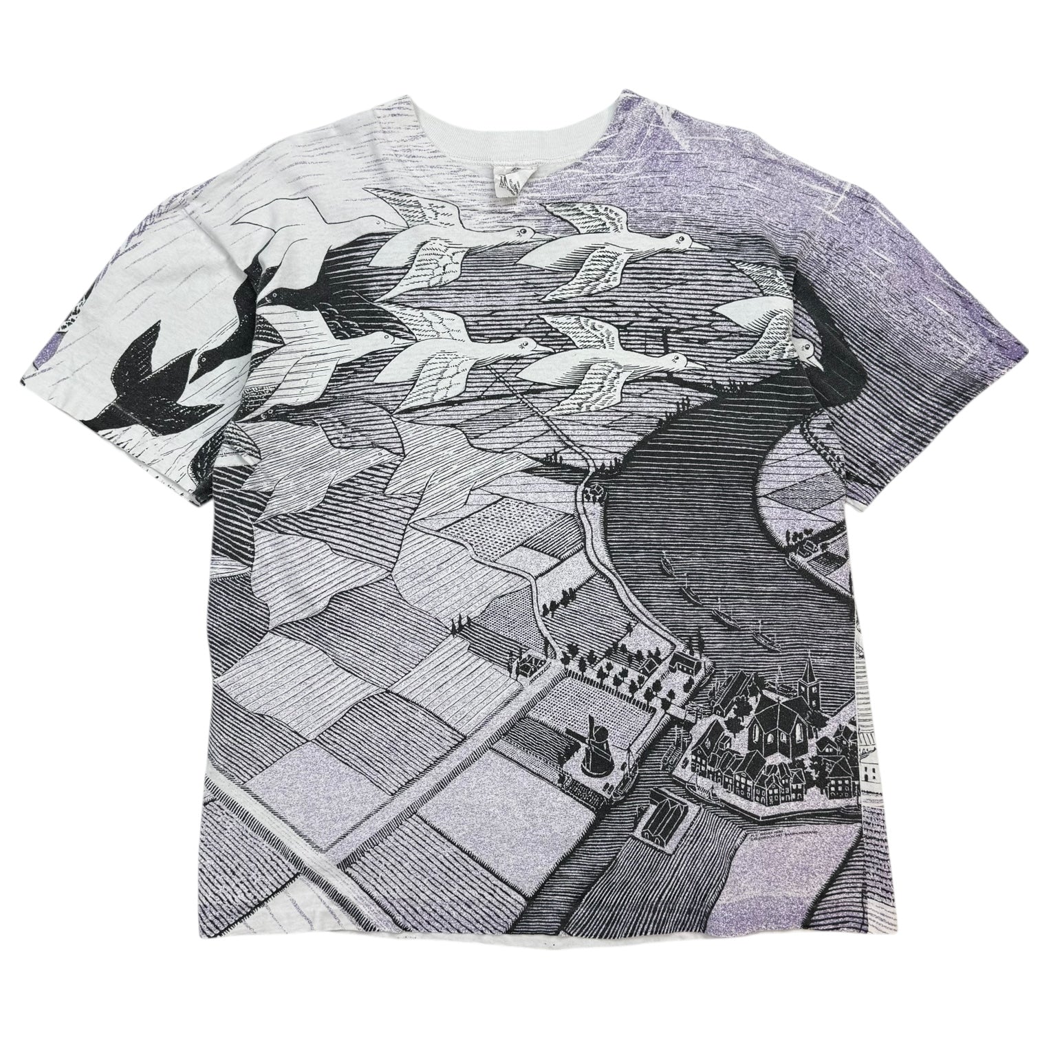 1990s M.C. Escher "Day and Night" AOP Tee White