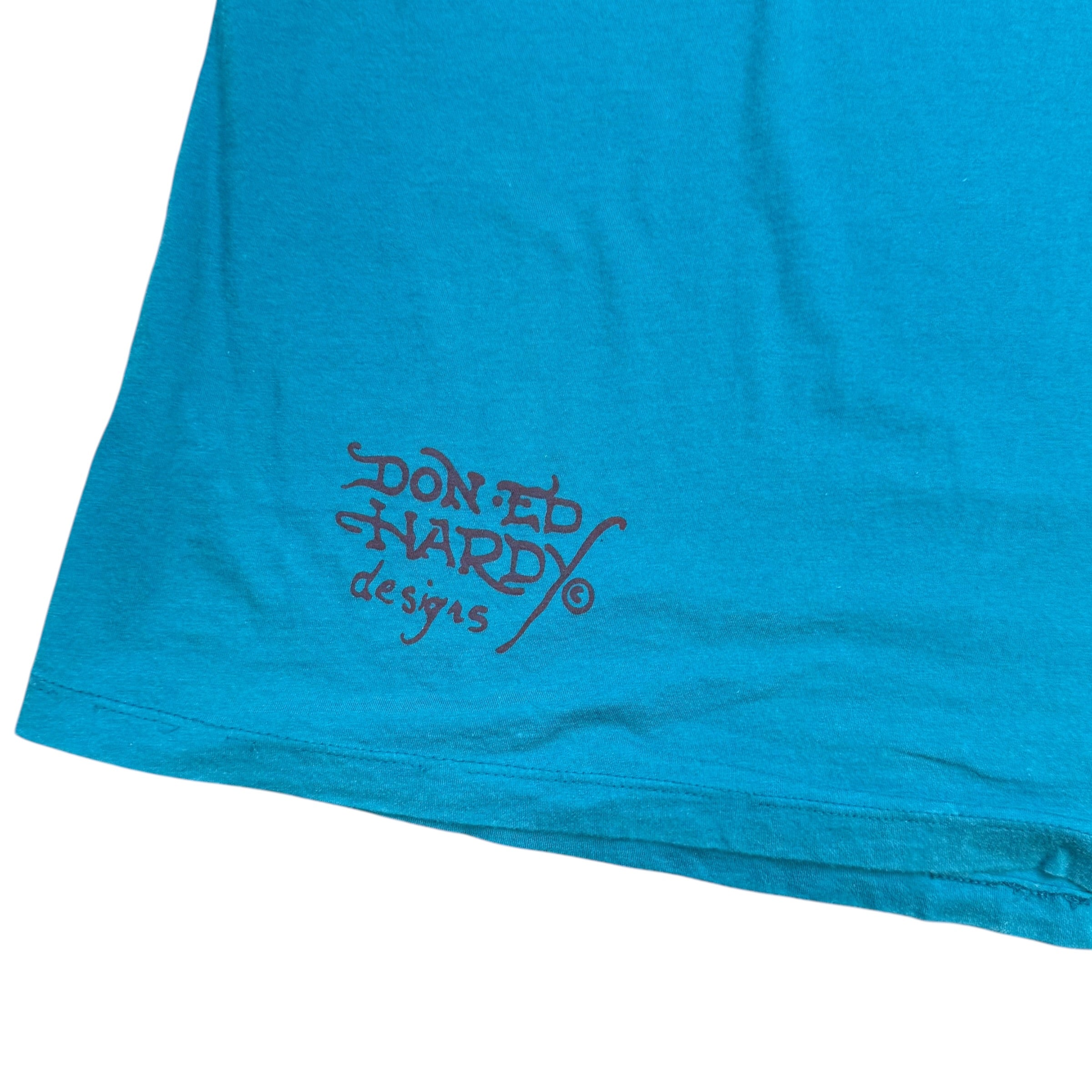 Vintage Christian Audigier Ed Hardy Skull Tee Aqua