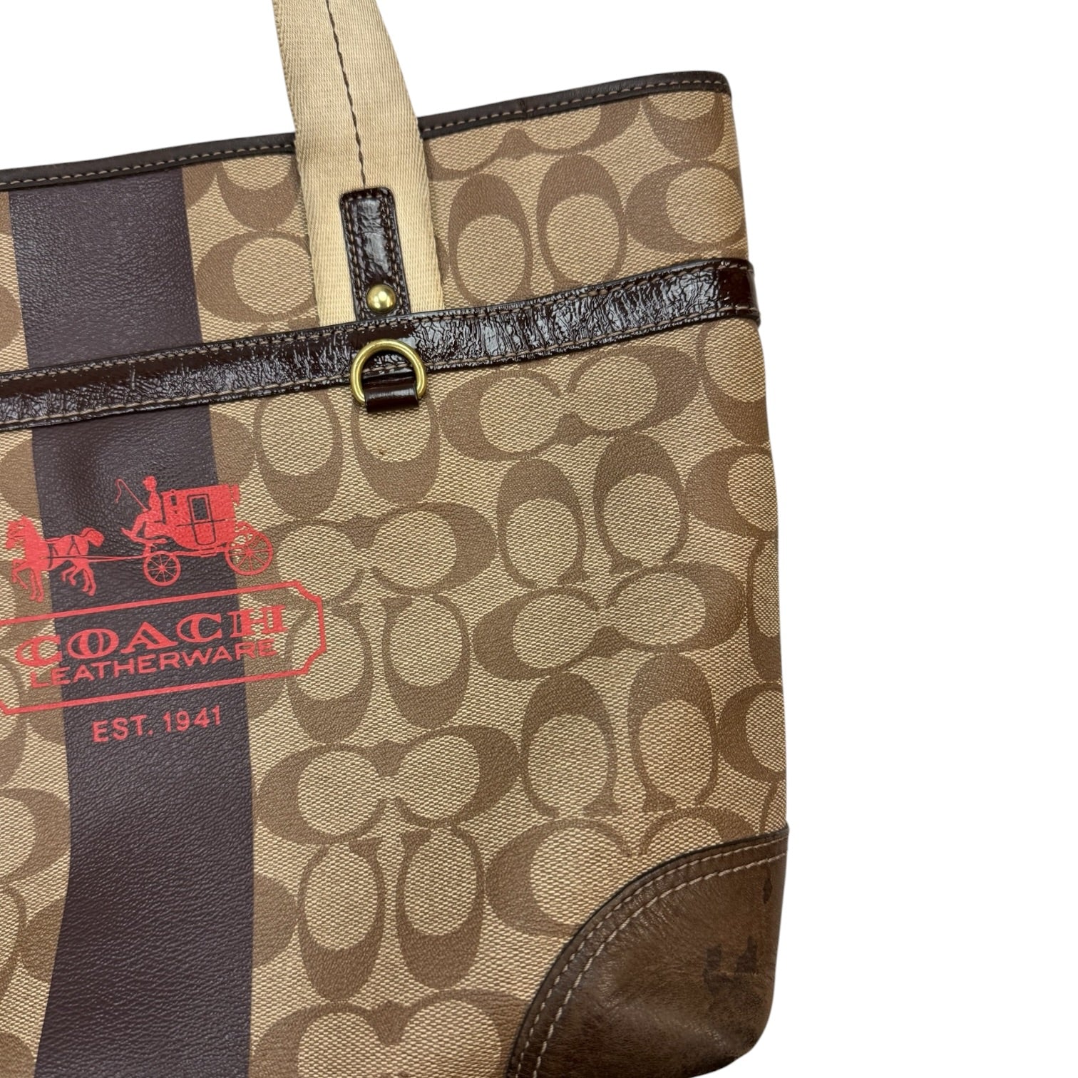(W) Coach Heritage Stripe Bag Brown