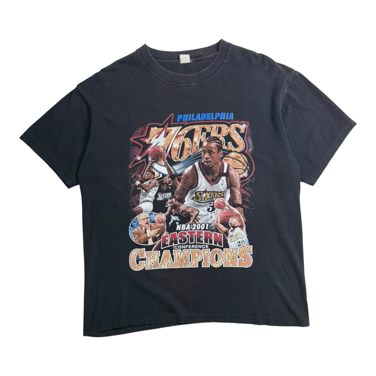 Vintage 2001 Philadelphia 76ers NBA Eastern Conference Champions T-Shirt Black