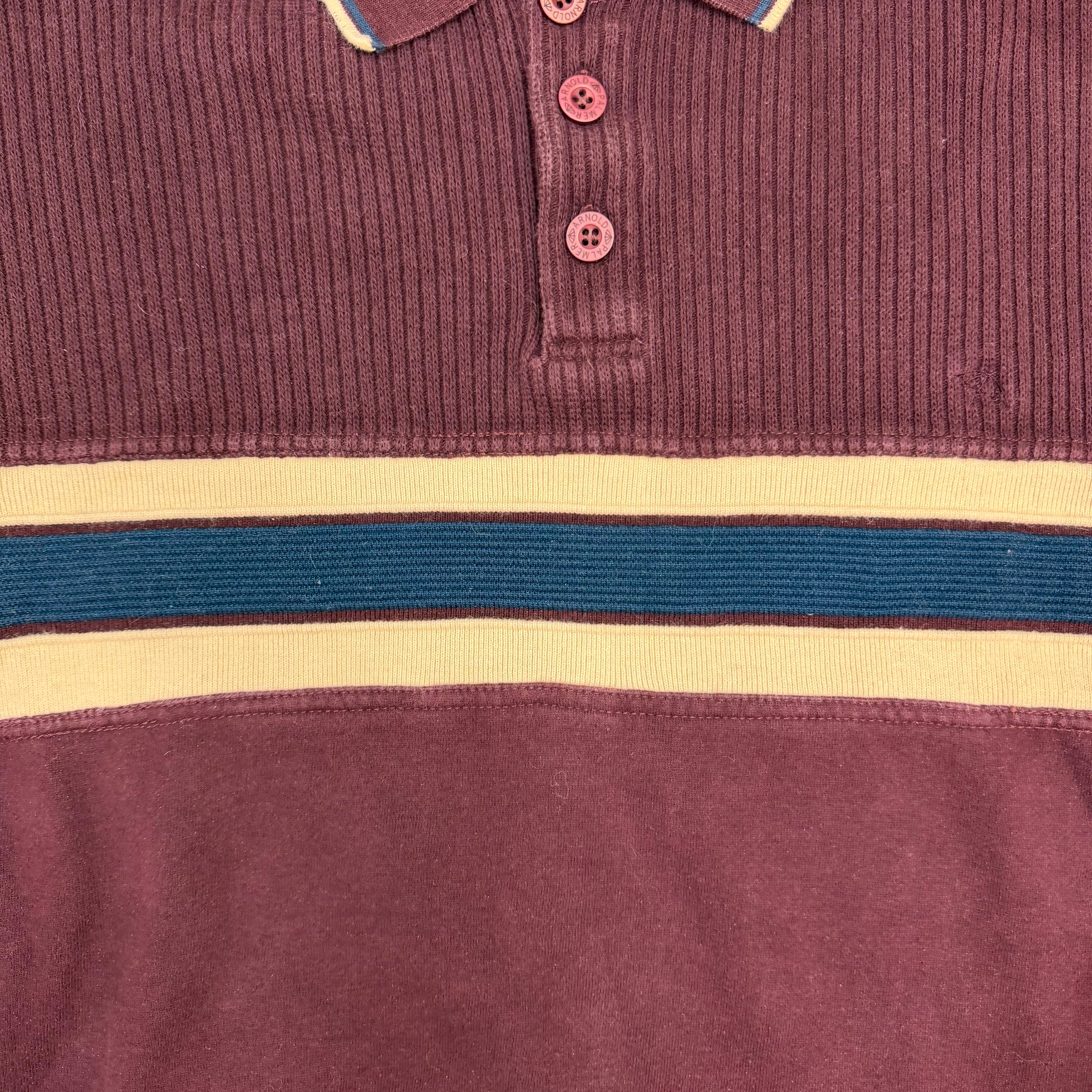 Vintage Arnold Palmer Stripe Longsleeve Polo Shirt Burgundy