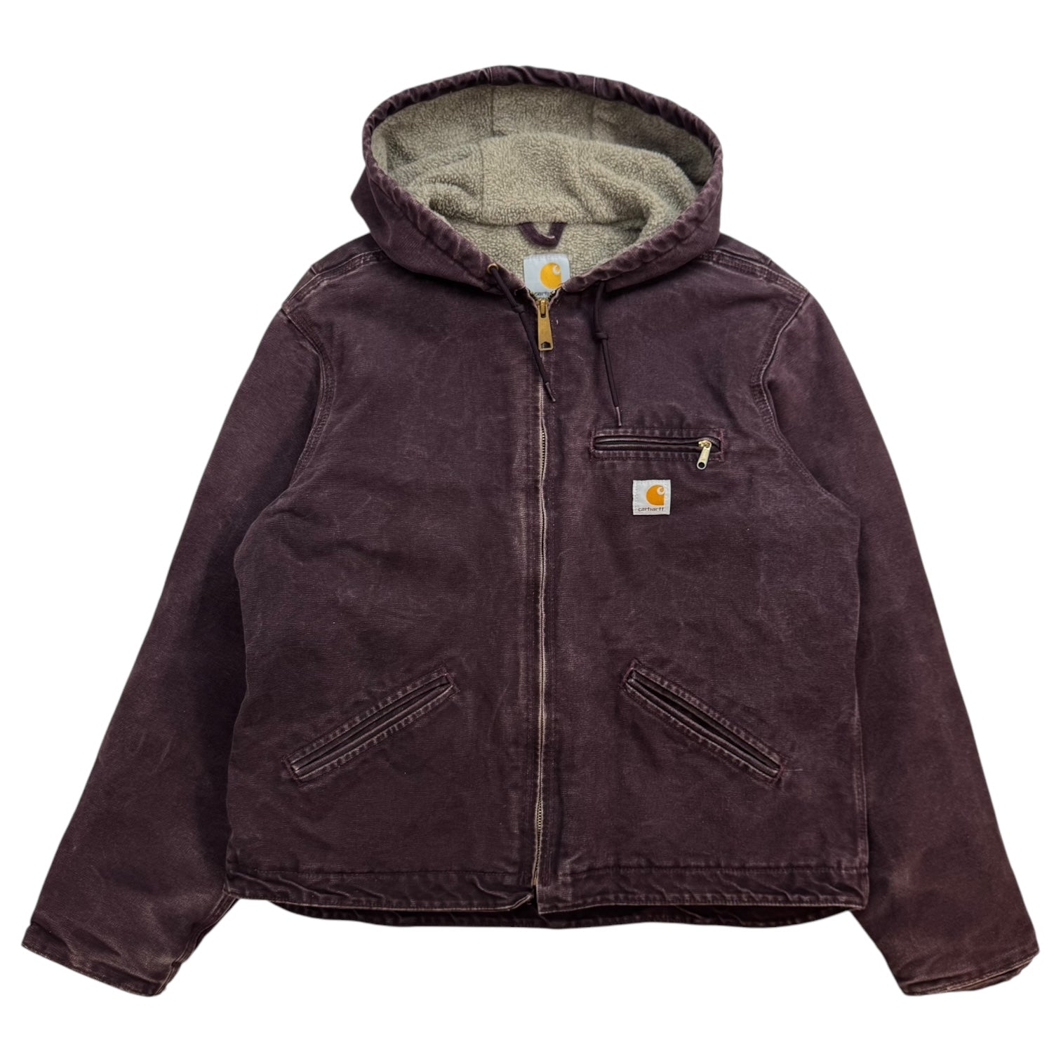 Vintage Youth Carhartt Detroit Hooded Fleece Lined Jacket Maroon