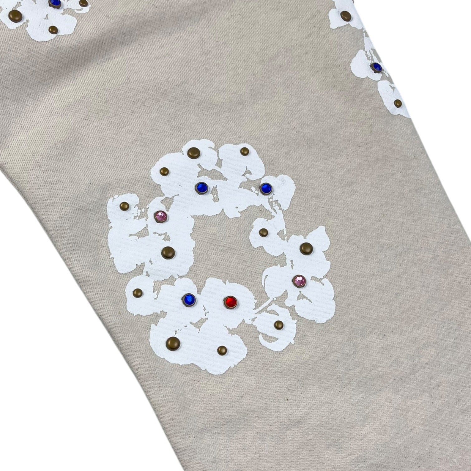 Denim Tears Rhinestone Cotton Wreath Sweatpants Cream