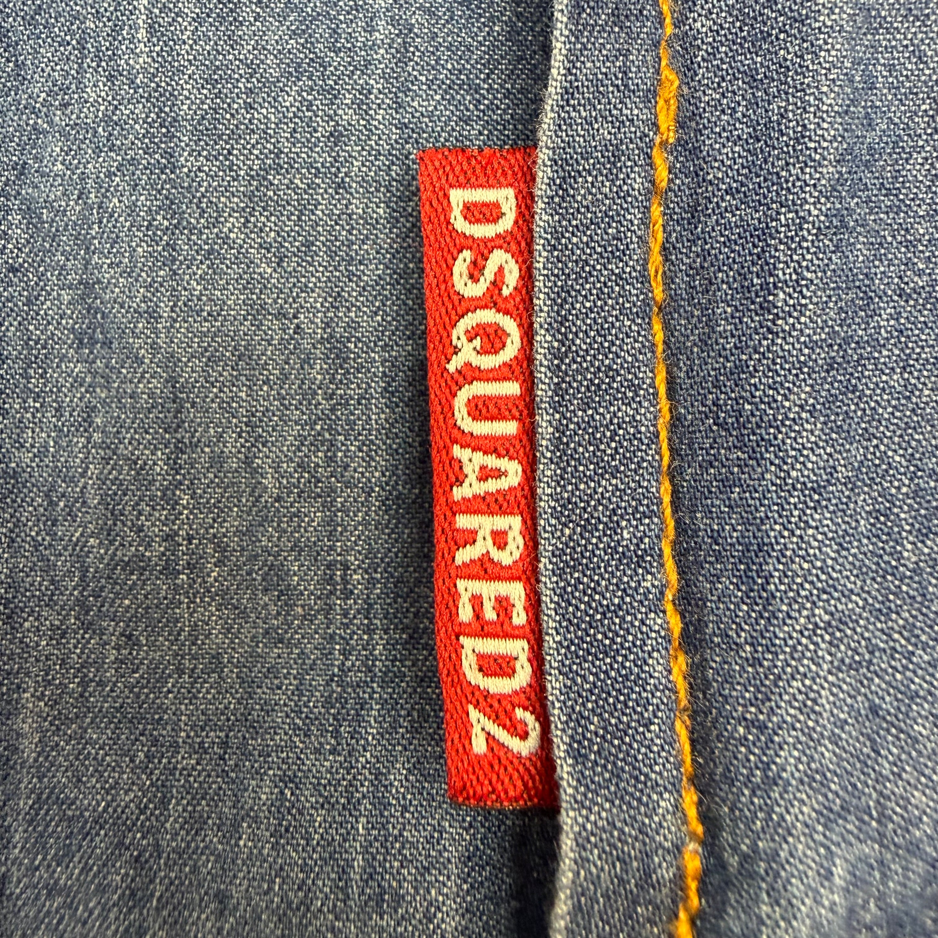 Dsquared2 Denim Patch Button Up Paint Splattered Shirt Blue