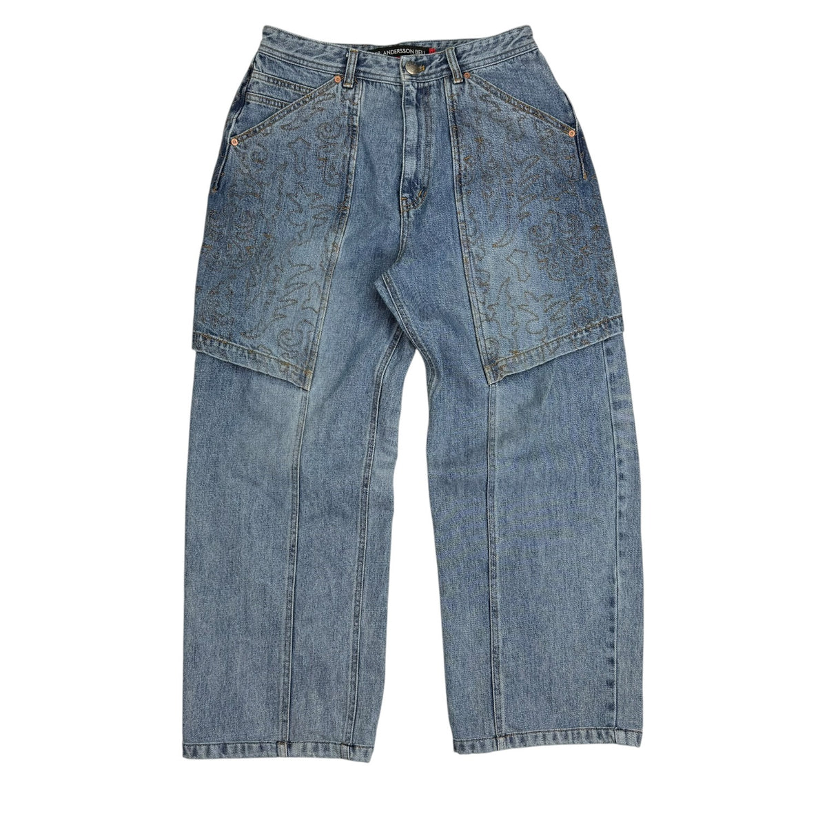 Anderson Bell Embroidery Wrap Jeans Washed Blue
