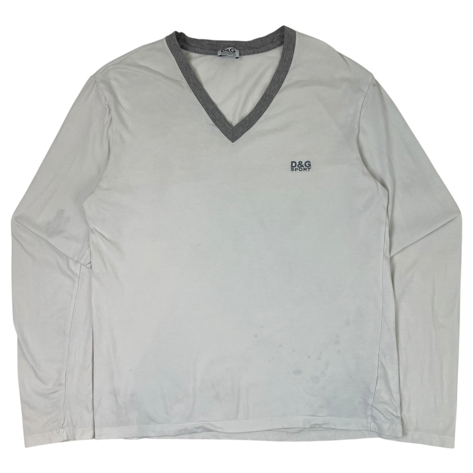Vintage D&G Sport Long Sleeve V-Neck T-Shirt White