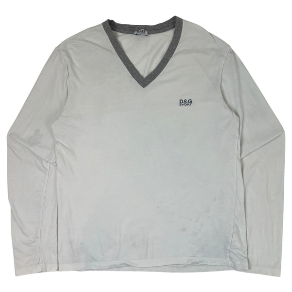 Vintage D&G Sport Long Sleeve V-Neck T-Shirt White