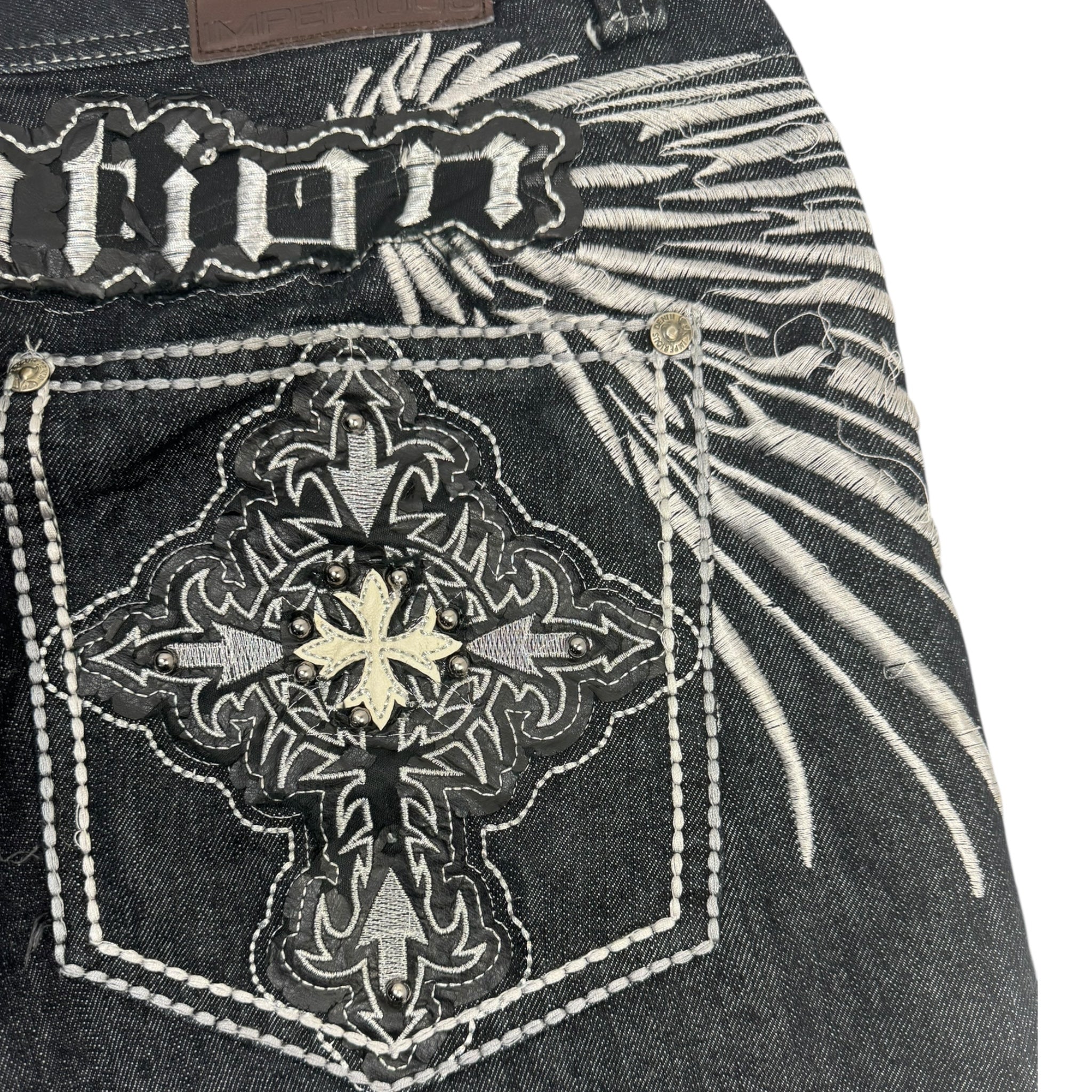 Y2K Imperious Embroidered Black Denim Bottoms