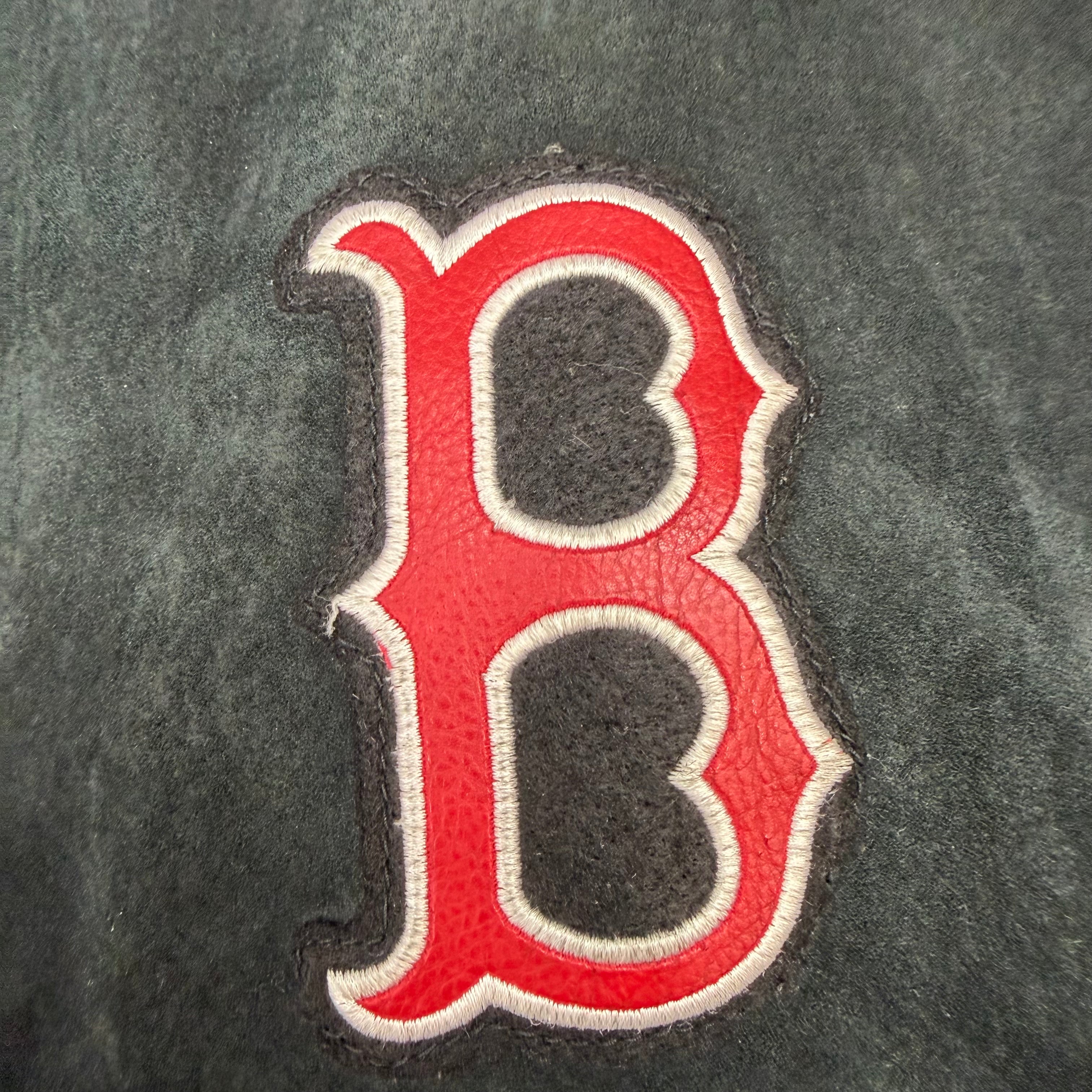 Vintage Boston Red Sox Suede Leather Bomber Jacket Black