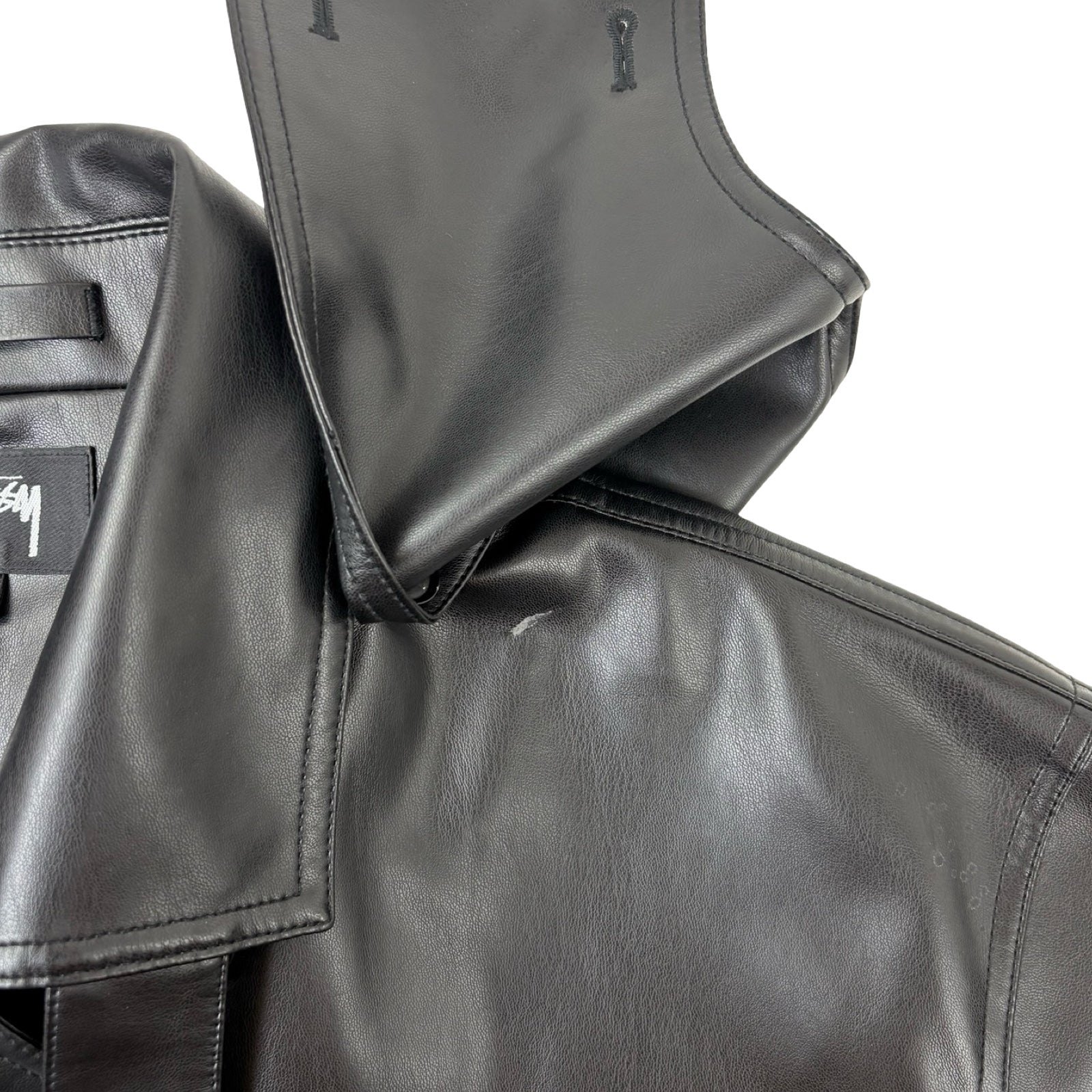 Stussy Double Breasted Leather Trench Coat Black