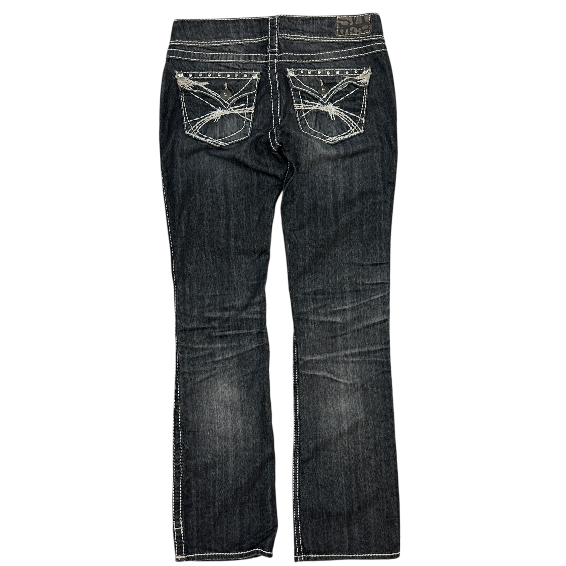 (W) Vintage Y2K Silver Jeans Slim Bootcut Denim Washed Black