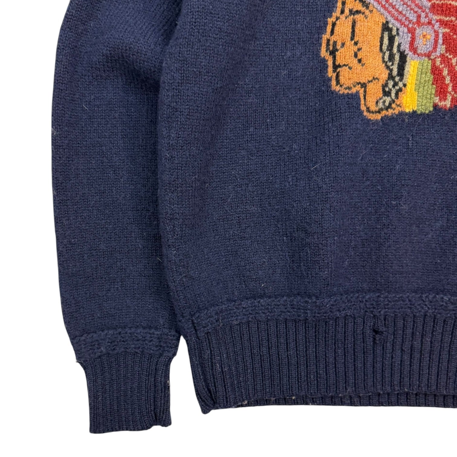 Vintage Ralph Lauren Rugby Chief Head Wool Shawl Navy