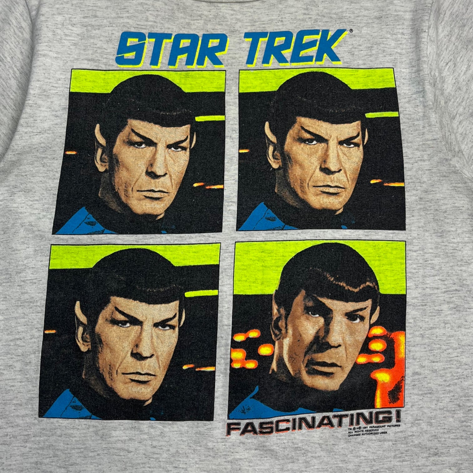 1991 Star Trek Faces Of Spock T-Shirt Grey