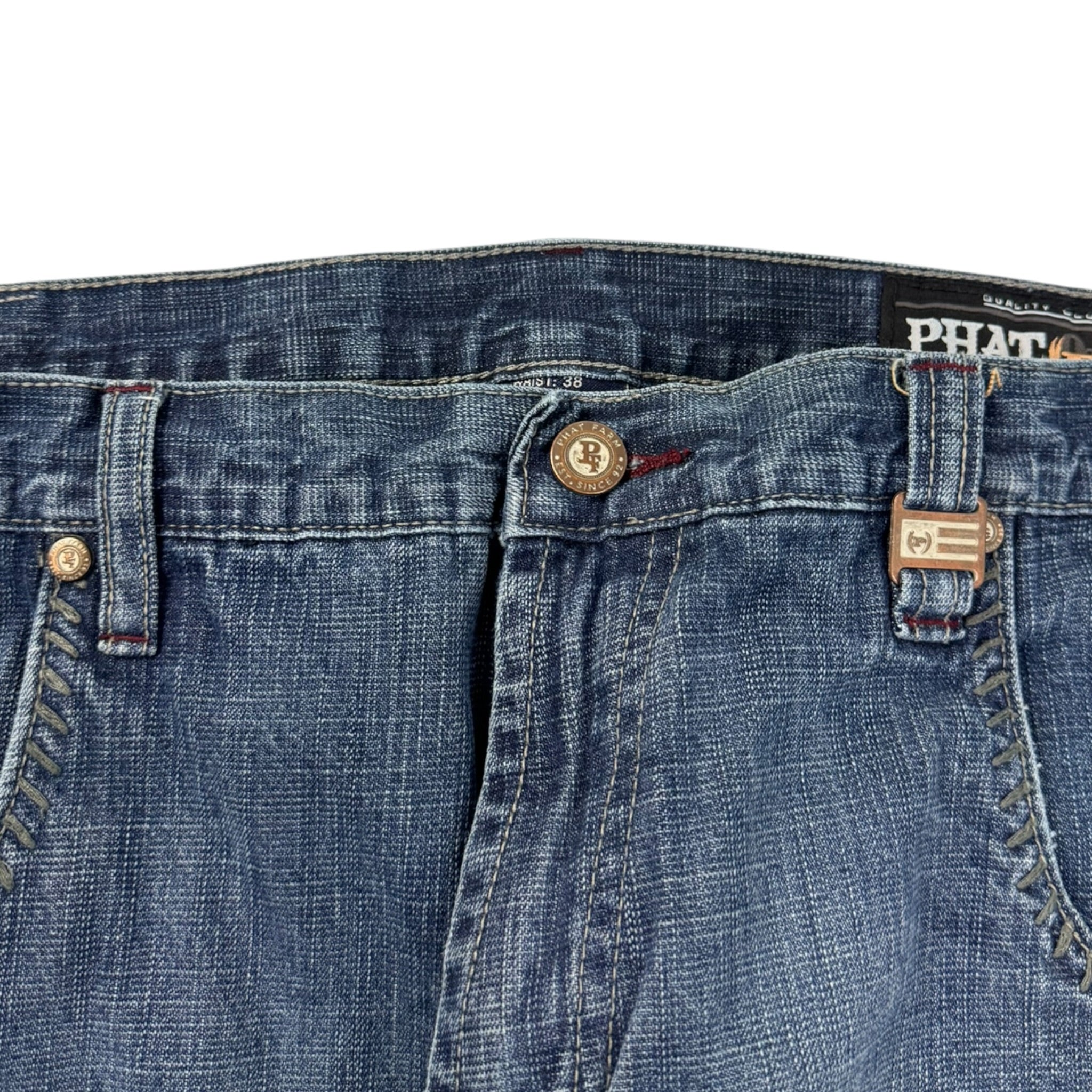 Y2K Phat Farm Leather Patch Dark Wash Denim Pants
